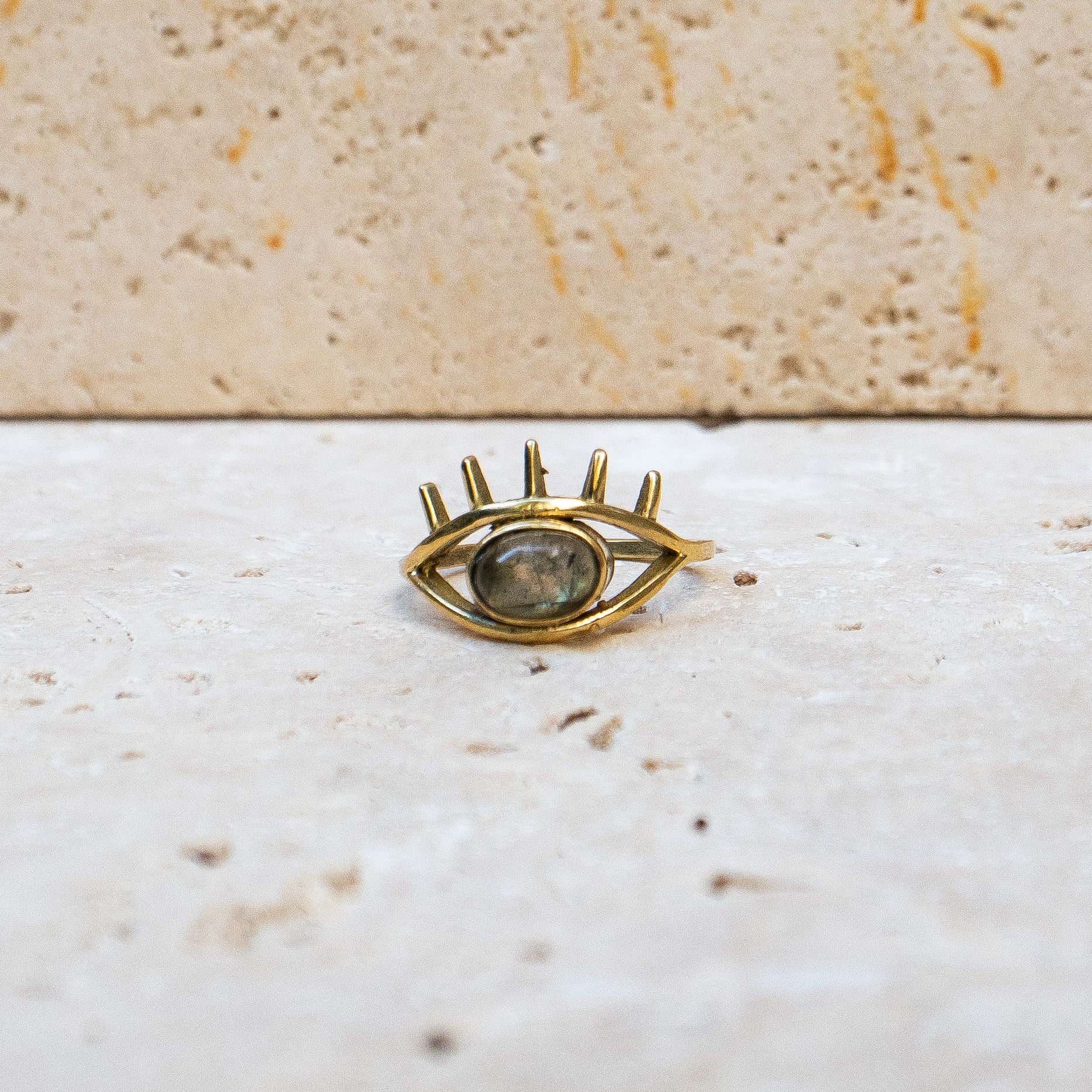 Ring with oval labradorite, eye, protection talisman eye ring gold, handmade evil eye