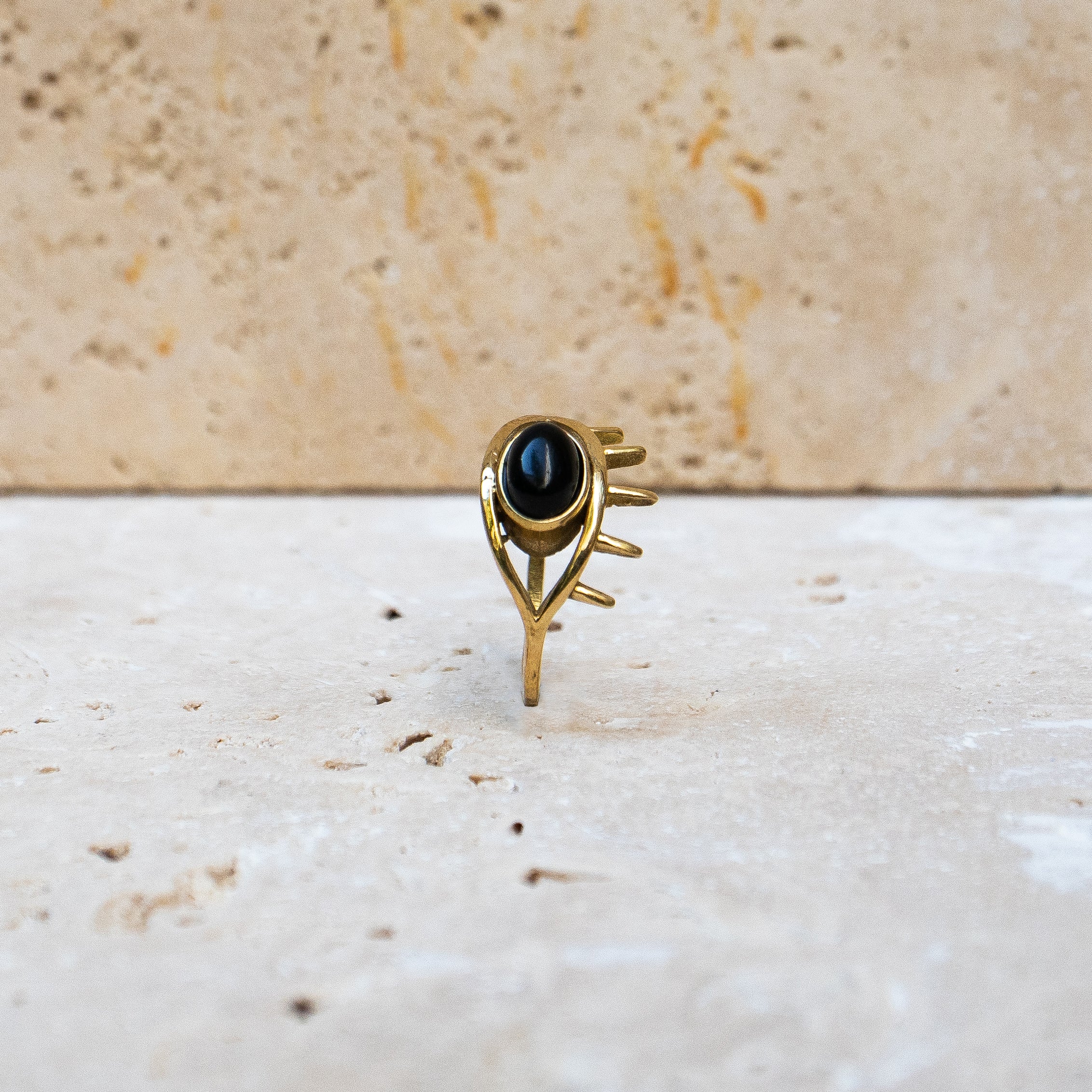 Ring with oval black onyx, eye, protection talisman eye ring gold, handmade evil eye