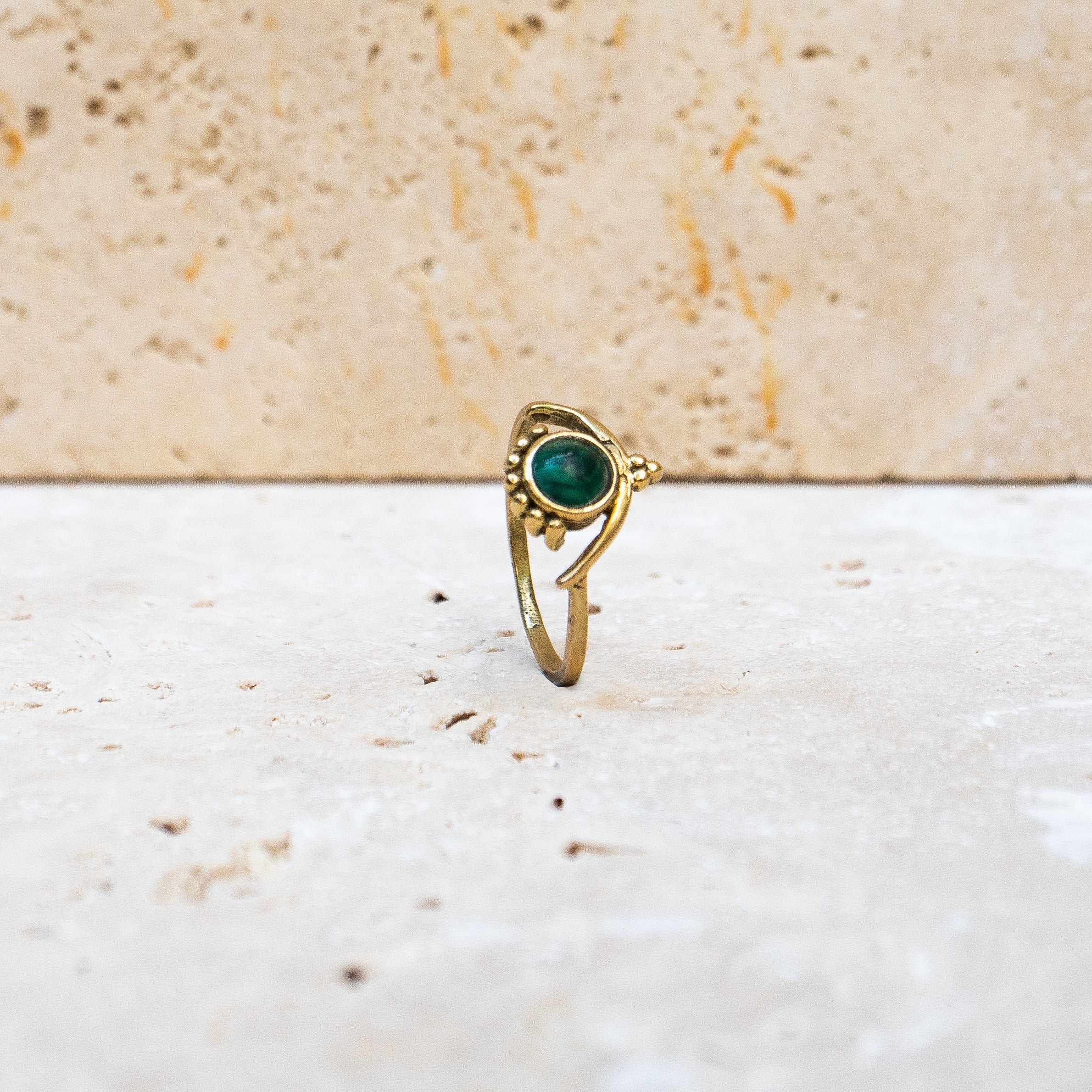 Boho Malachite Ring with Round Stone - Tiara Crown Handmade