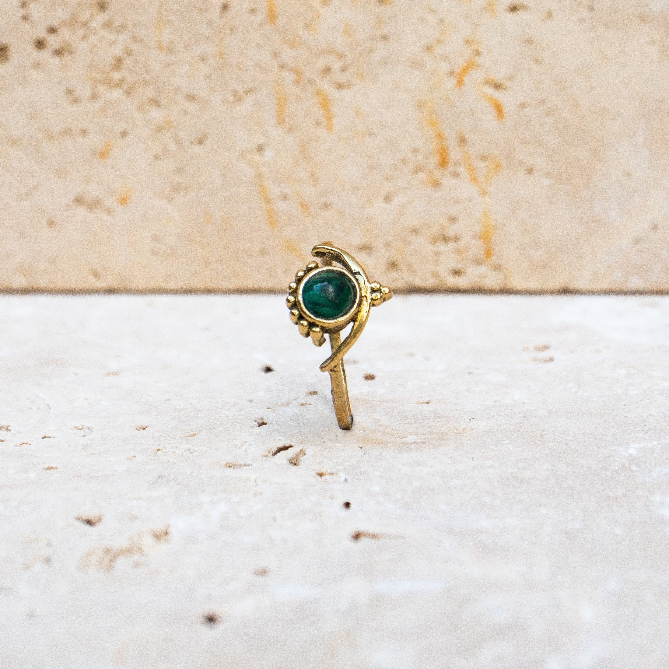 Boho Malachite Ring with Round Stone - Tiara Crown Handmade