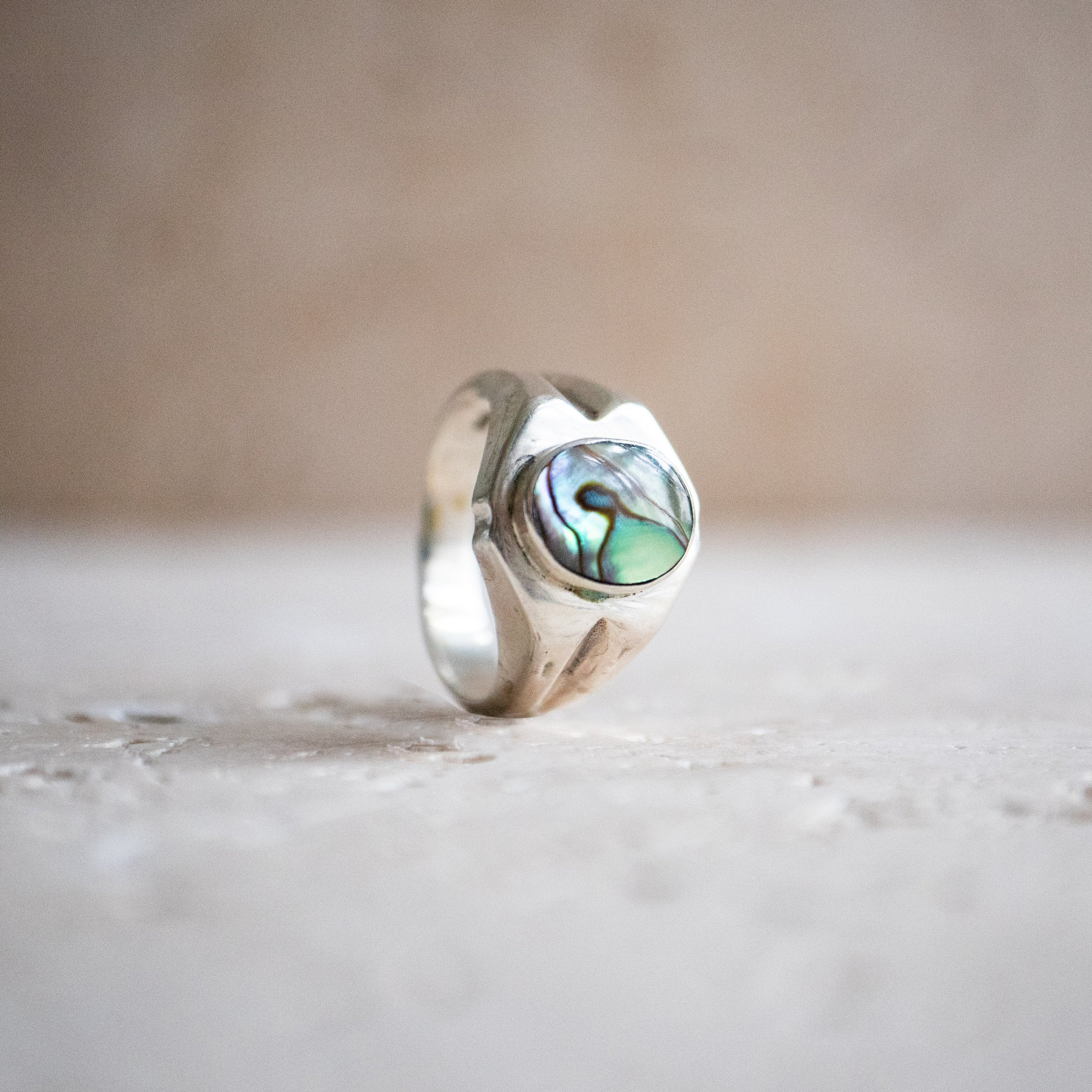 Großer Abalone Muschel Ring aus 925 Sterling Silber - Perlmutt Ring Statementring blau handgemacht