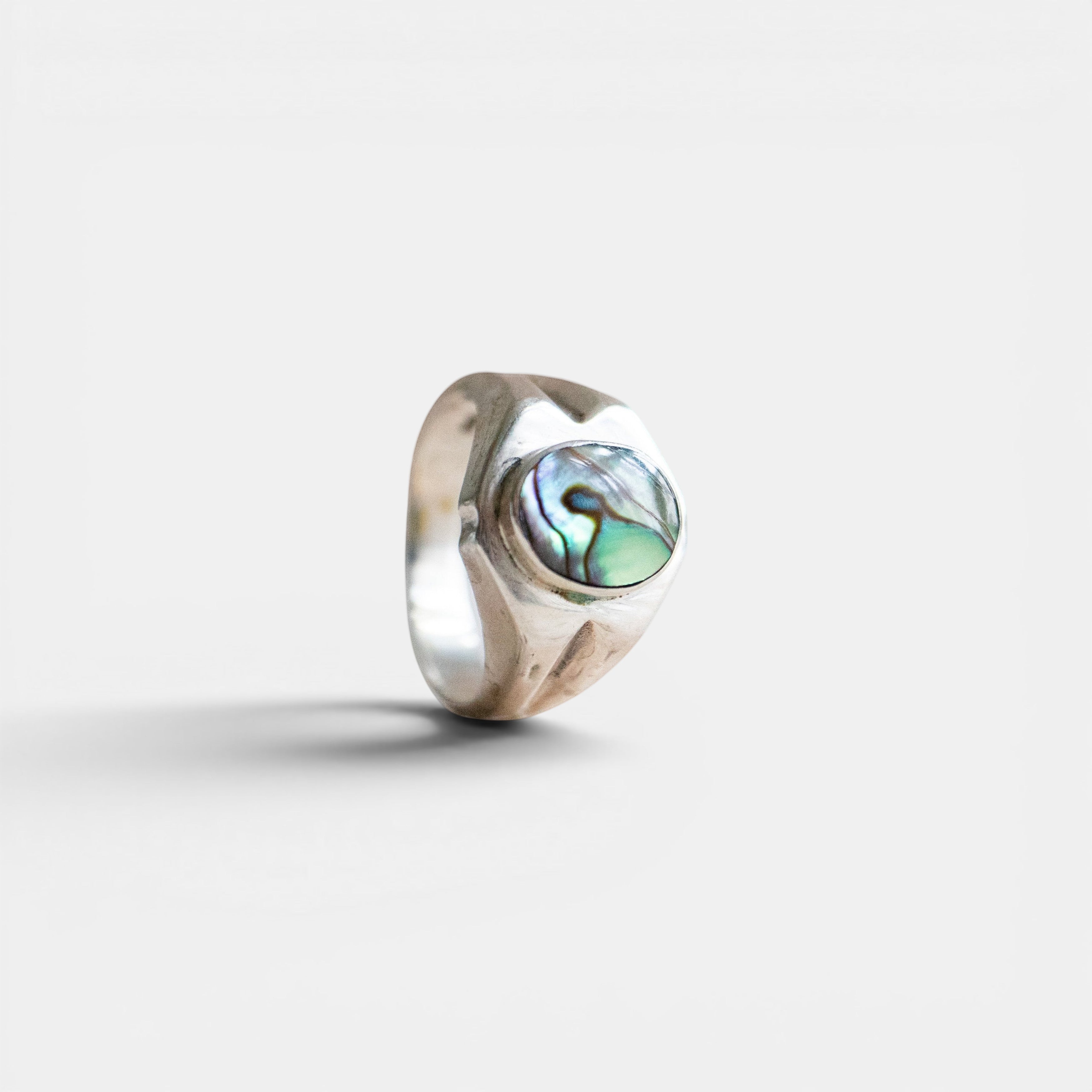 Großer Abalone Muschel Siegelring aus 925 Sterling Silber - Perlmutt Ring Statementring blau handgemacht - Nooe UG