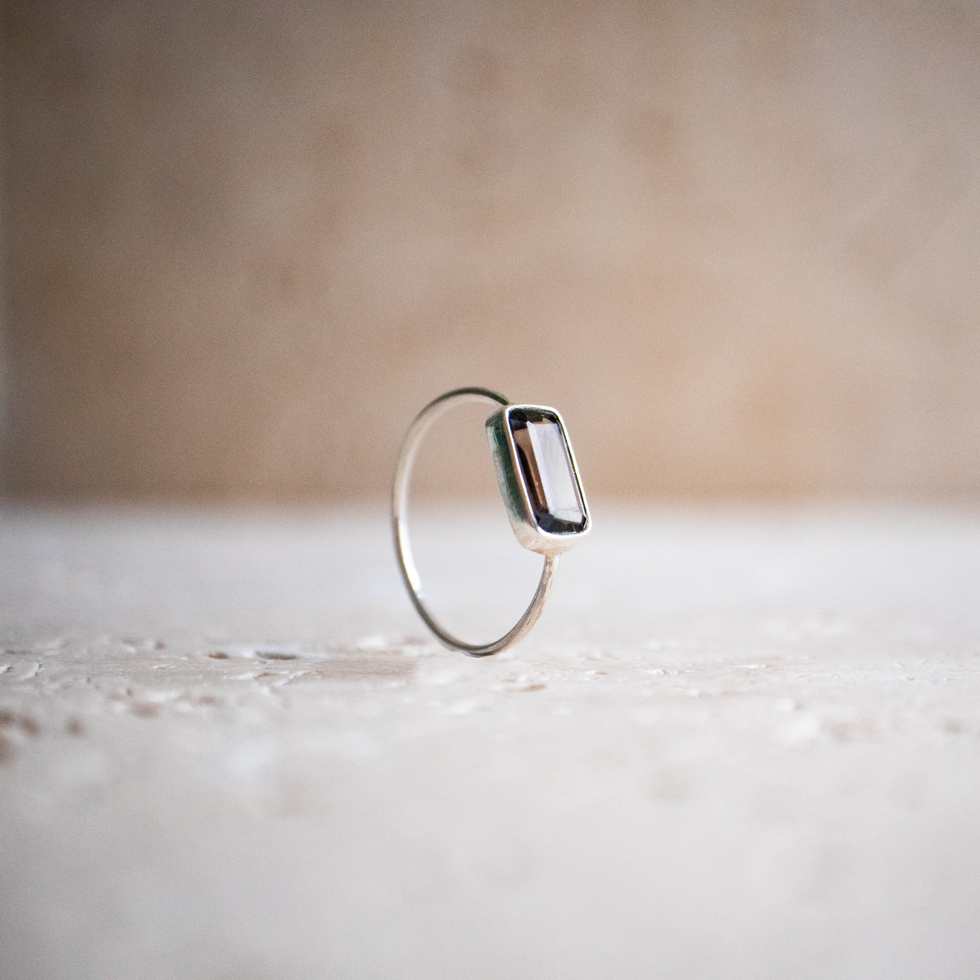 Smoky quartz ring square brown dark made of 925 Sterling silver quartz