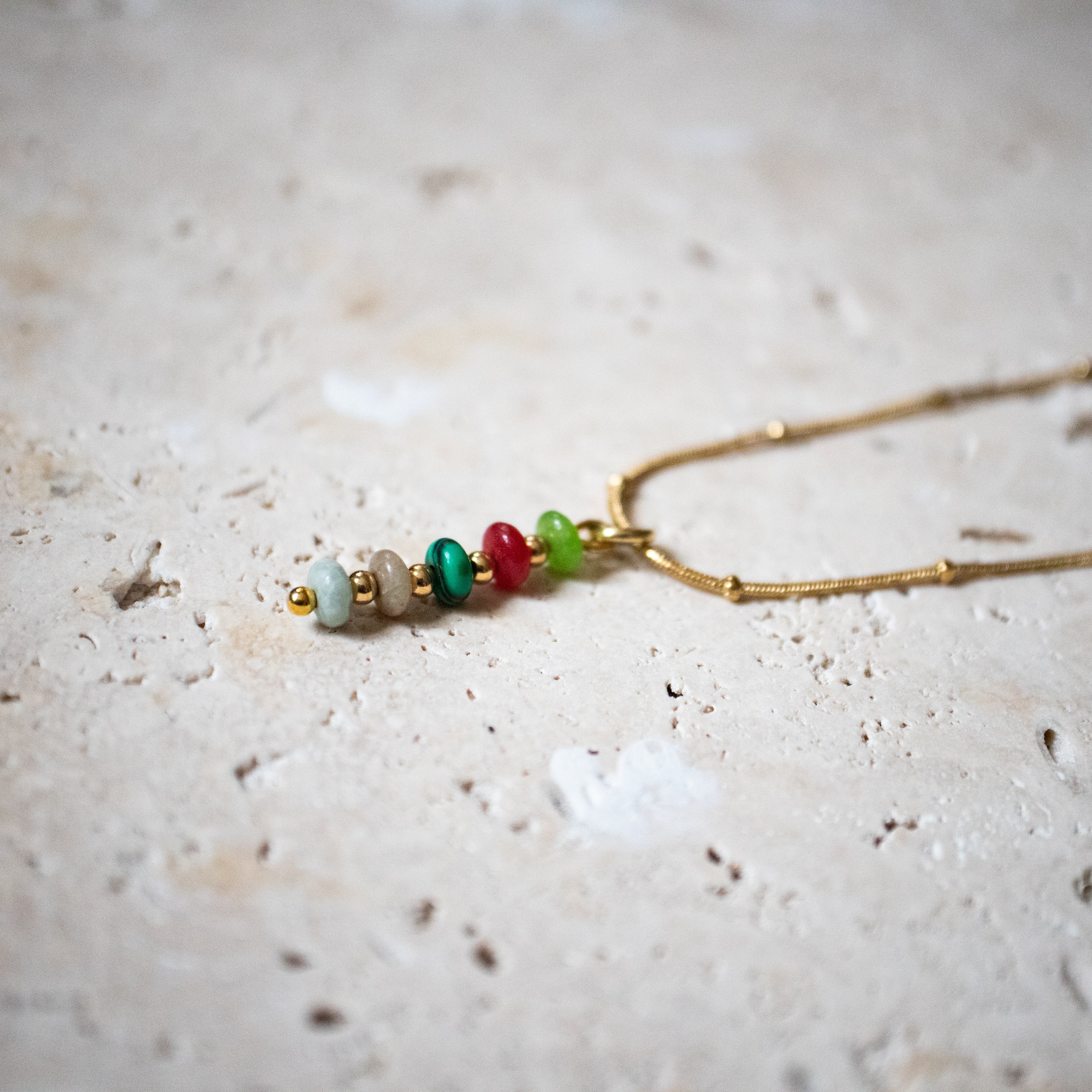 Delicate necklace with rainbow pendant gold plated, real gemstones handmade