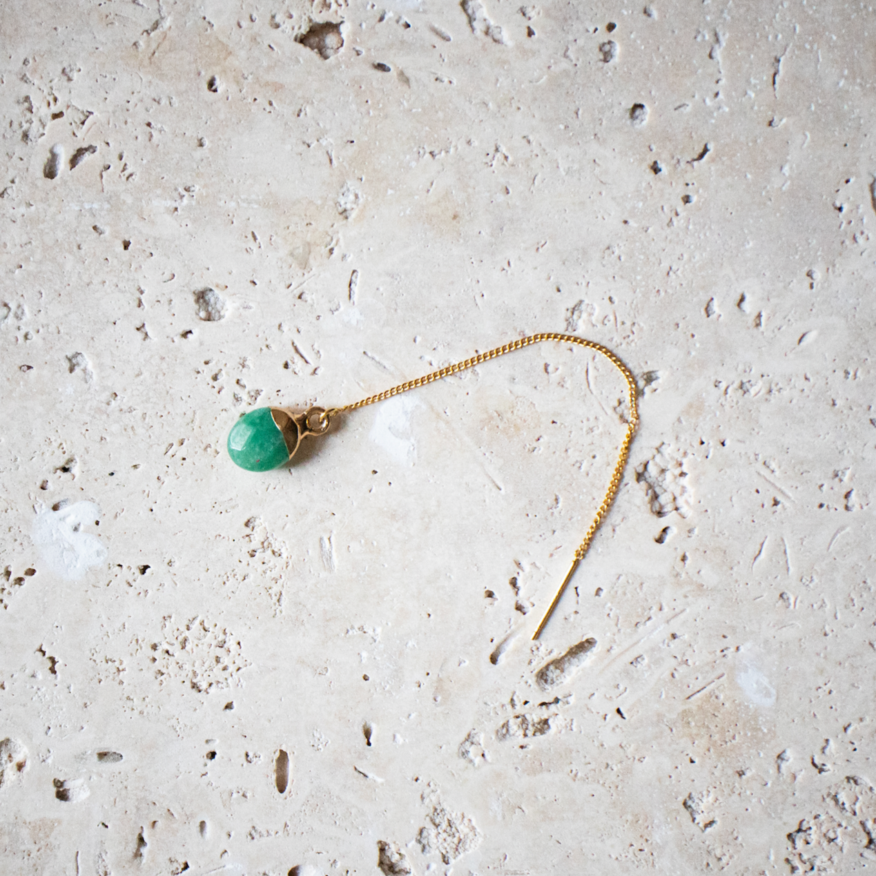 Earring threader with green jade gemstone gold plated teardrop - earring hanging earring