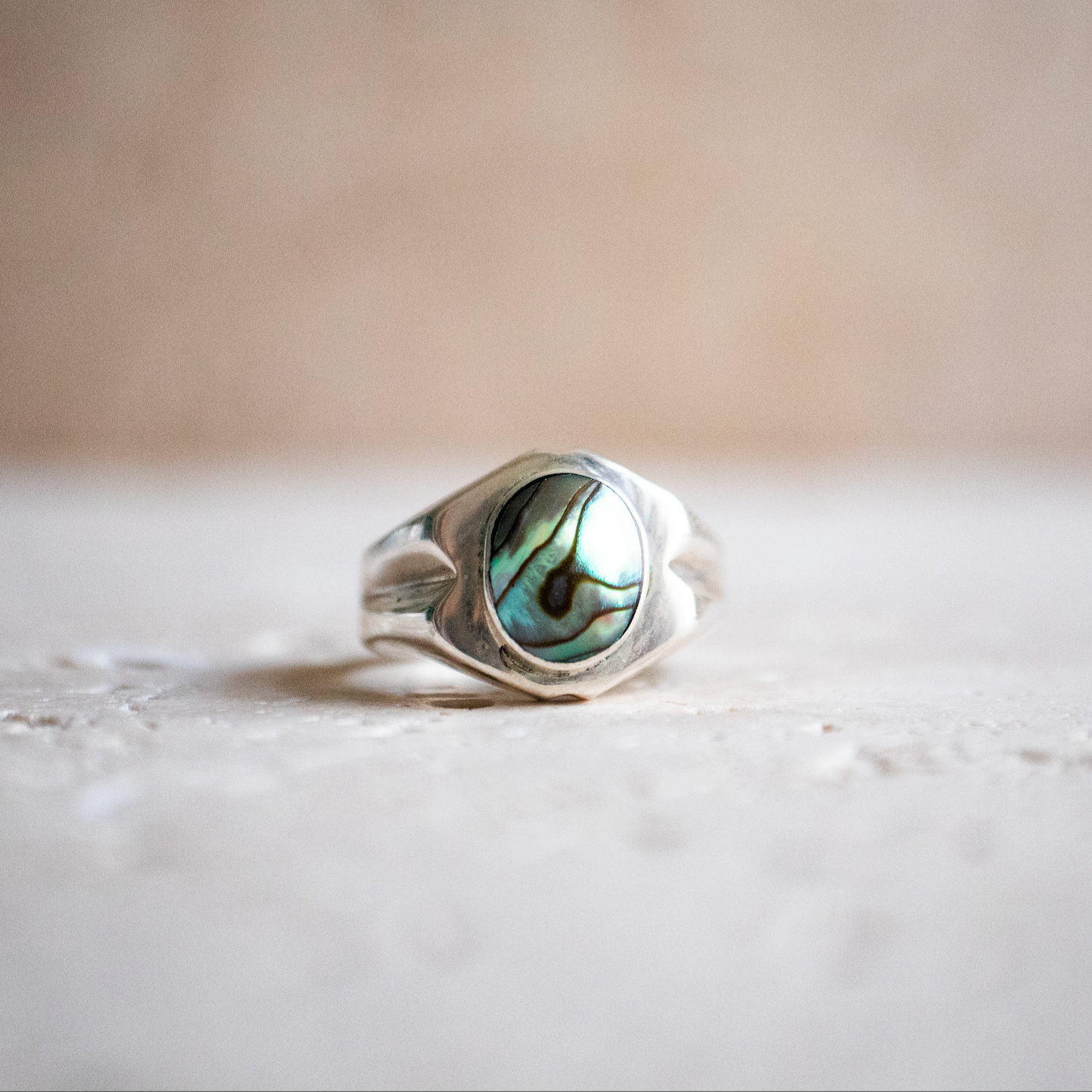 Großer Abalone Muschel Ring aus 925 Sterling Silber - Perlmutt Ring Statementring blau handgemacht