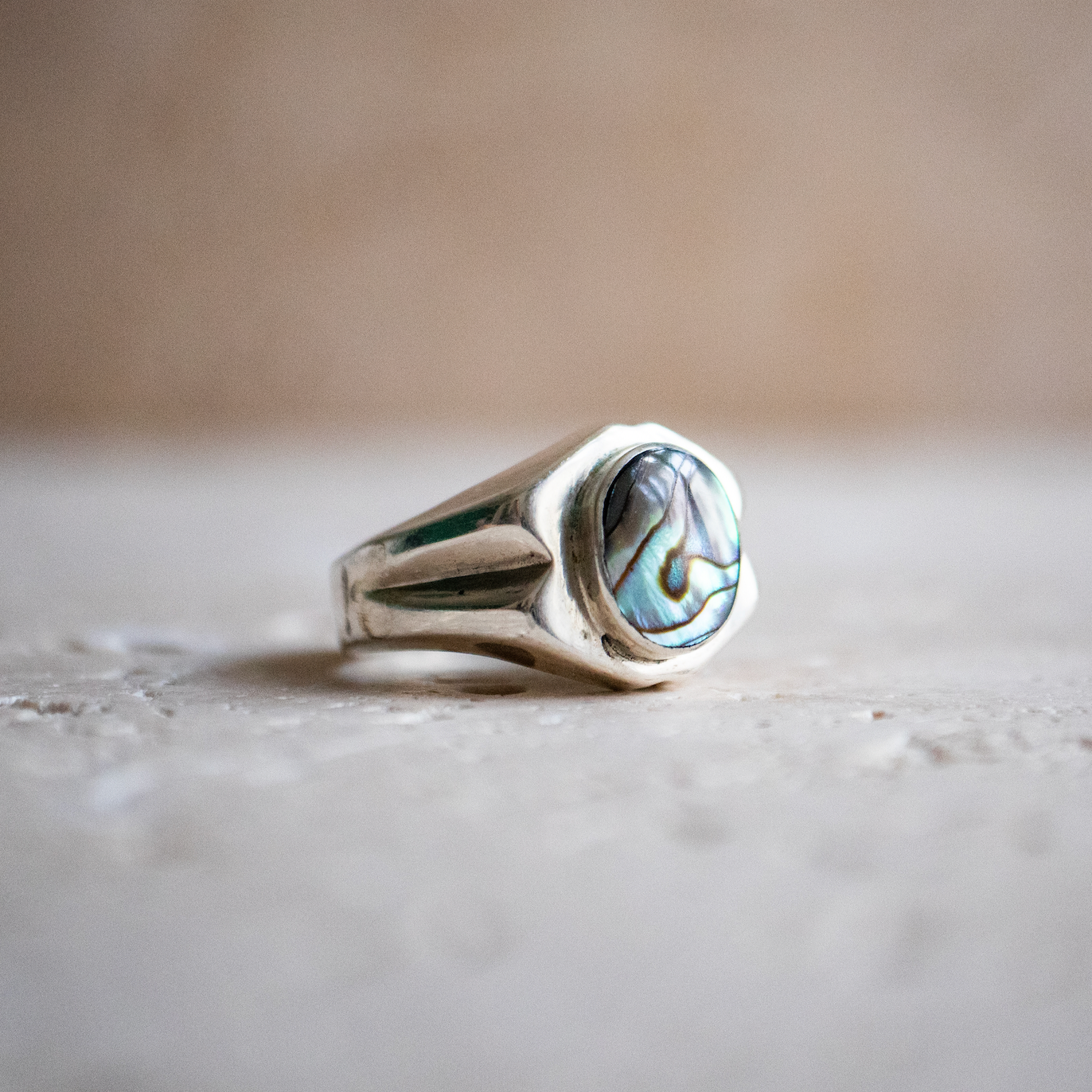 Großer Abalone Muschel Ring aus 925 Sterling Silber - Perlmutt Ring Statementring blau handgemacht