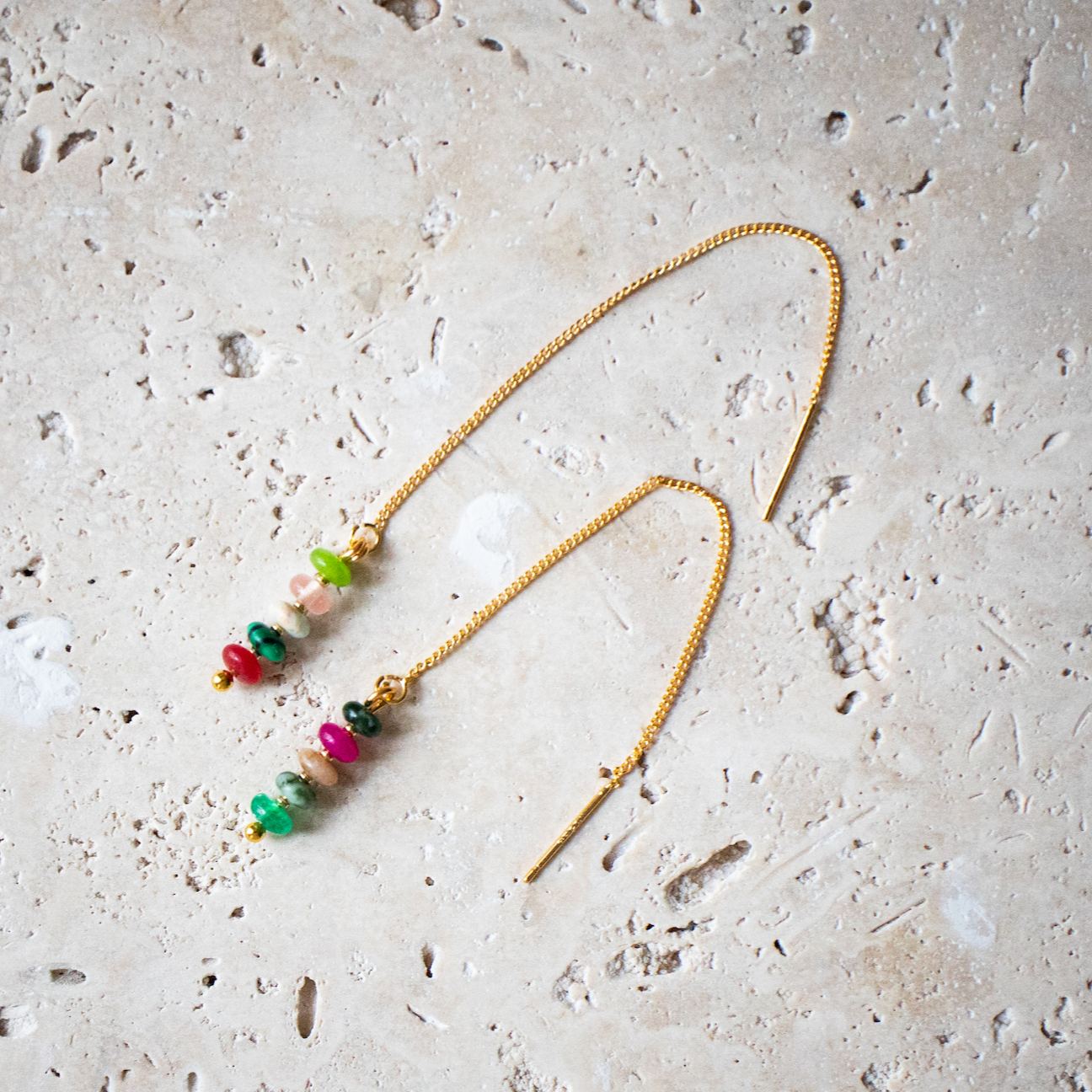 Threader through pins, delicately colored gemstones, gold-plated, handmade