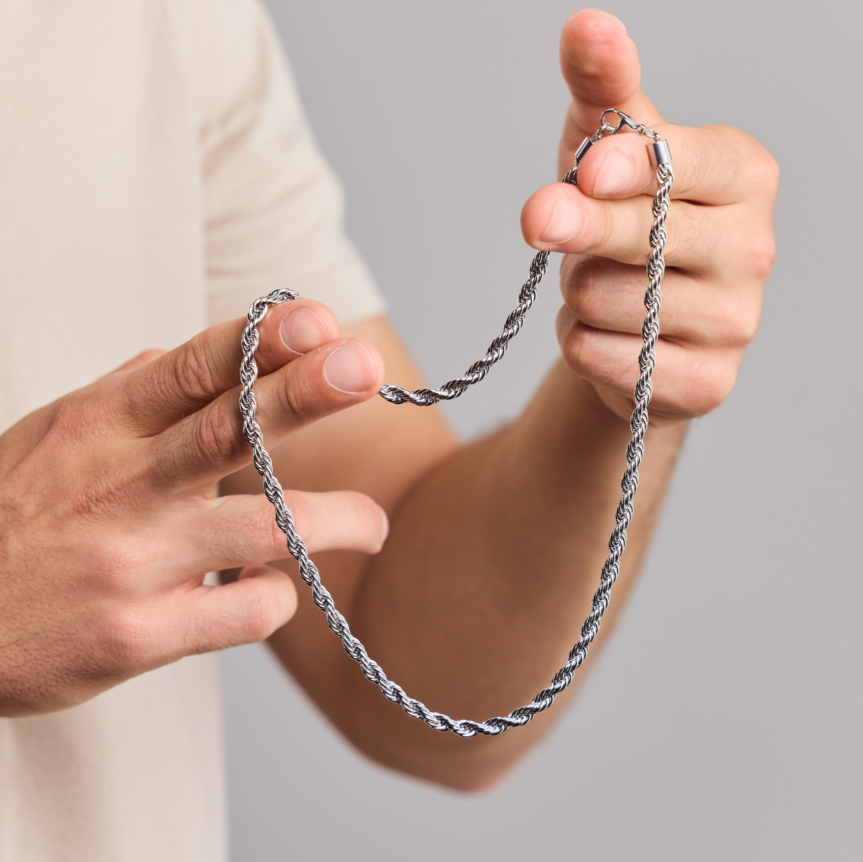 Handgefertigte breite Edelstahl Seil-Kette in Silber – Zeitloser Look