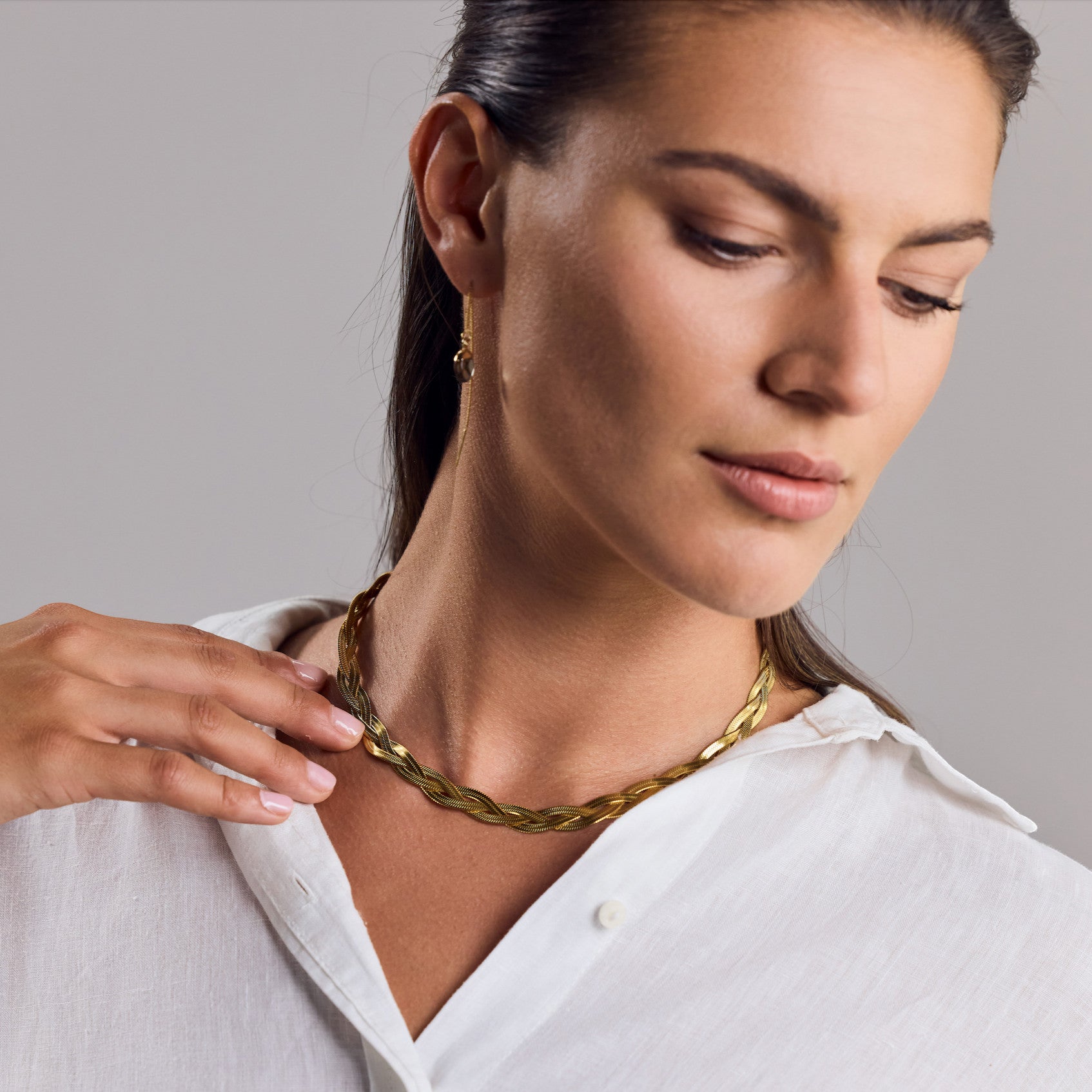 Herringbone Kette dreifach geflocheten - Choker vergoldet - Nooe UG