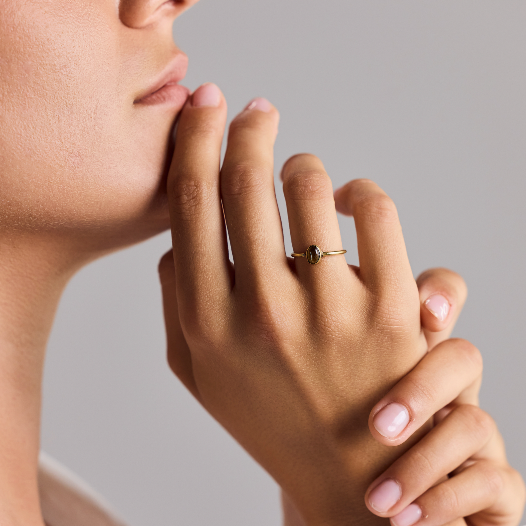 Fine tiger eye ring with oval stone handmade