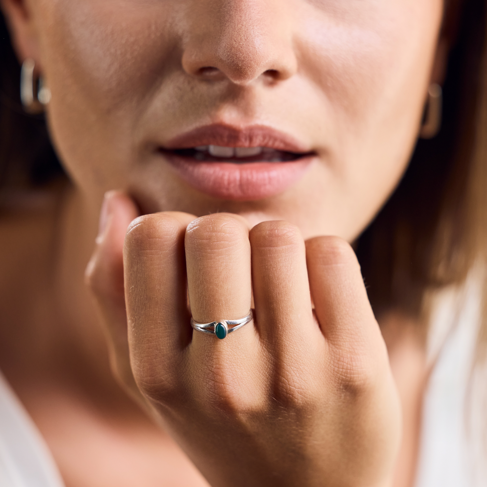 Small green onyx ring with oval stone handmade from 925 sterling silver