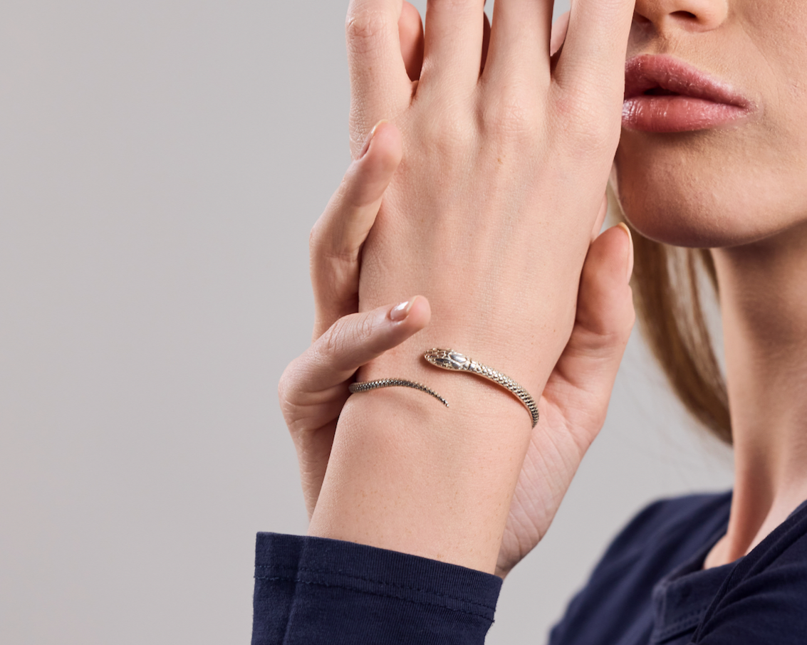 Snake bangle made of 925 sterling silver open handmade