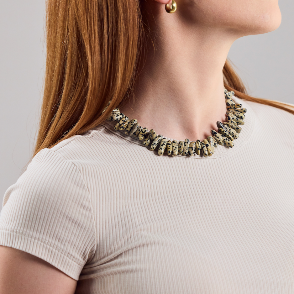 Statement Dalmatiner Jasper Kette vergoldet handgemacht vergoldet chip Nugget