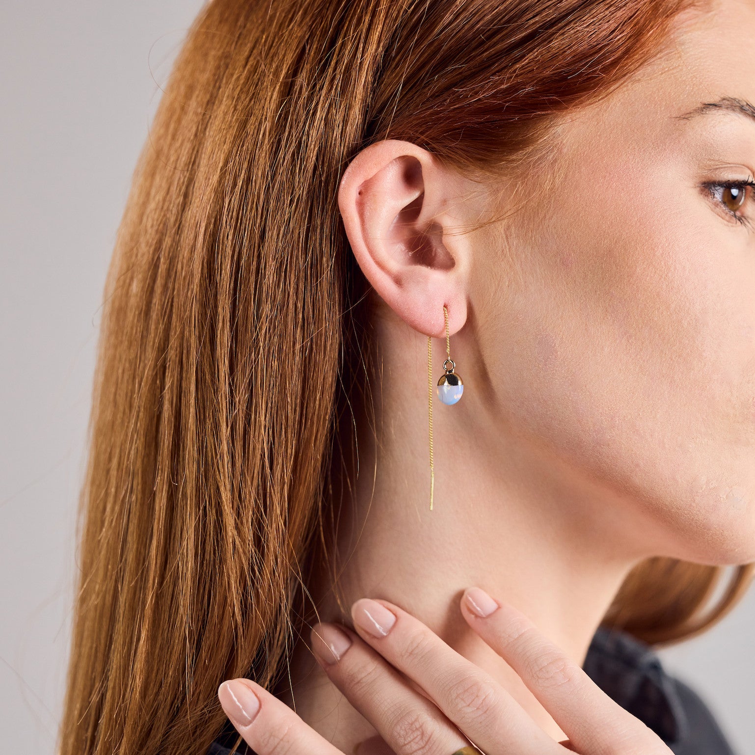 Ohrring Einfädler mit Opalith Edelstein vergoldet Träne - Nooe UG