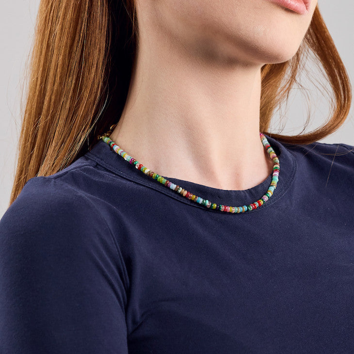 Regenbogen-Perlenkette – Handgefertigte Kette mit bunten Edelsteinen in vergoldet oder 925 Sterling Silber - Nooe UG