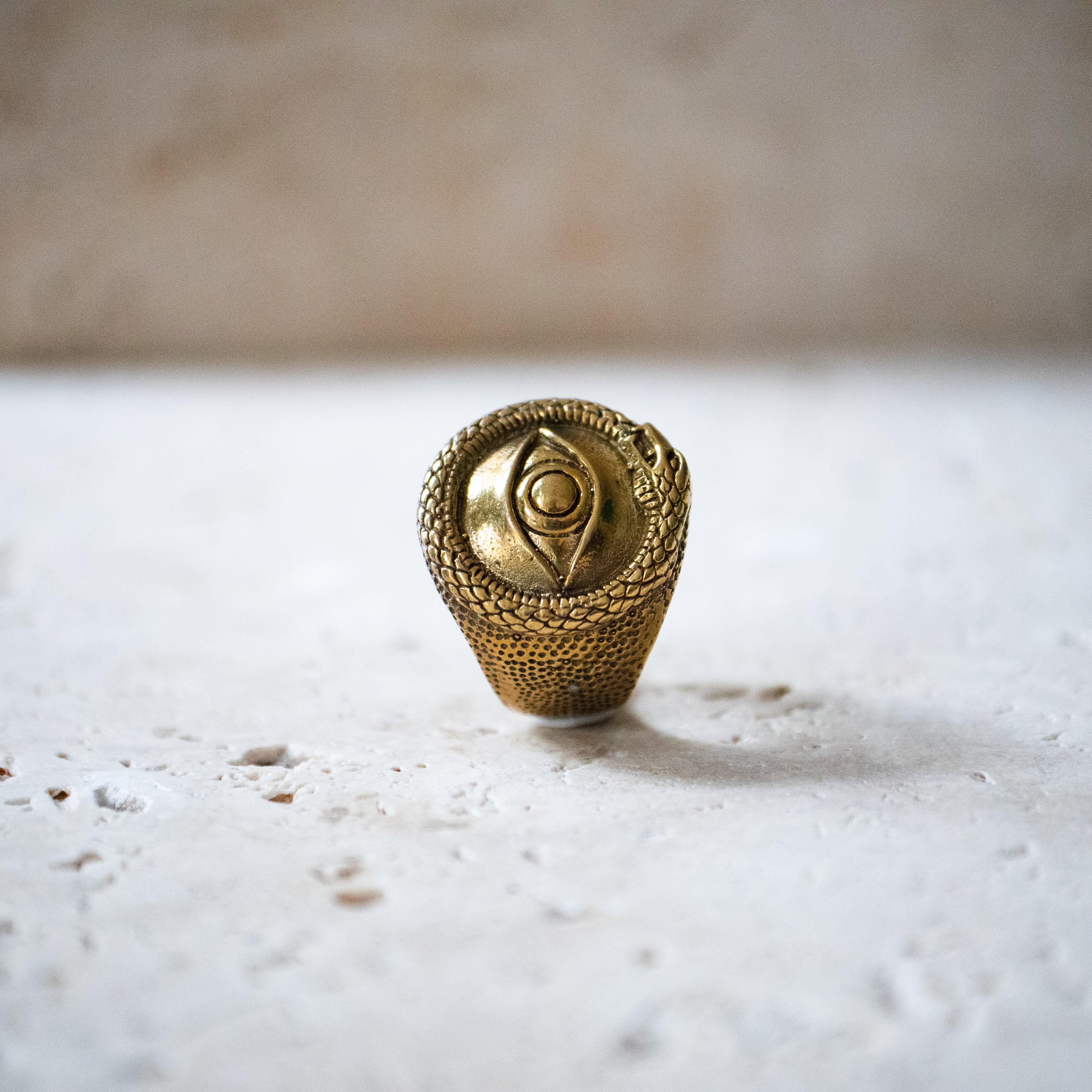 Signet ring eye snake gold handmade