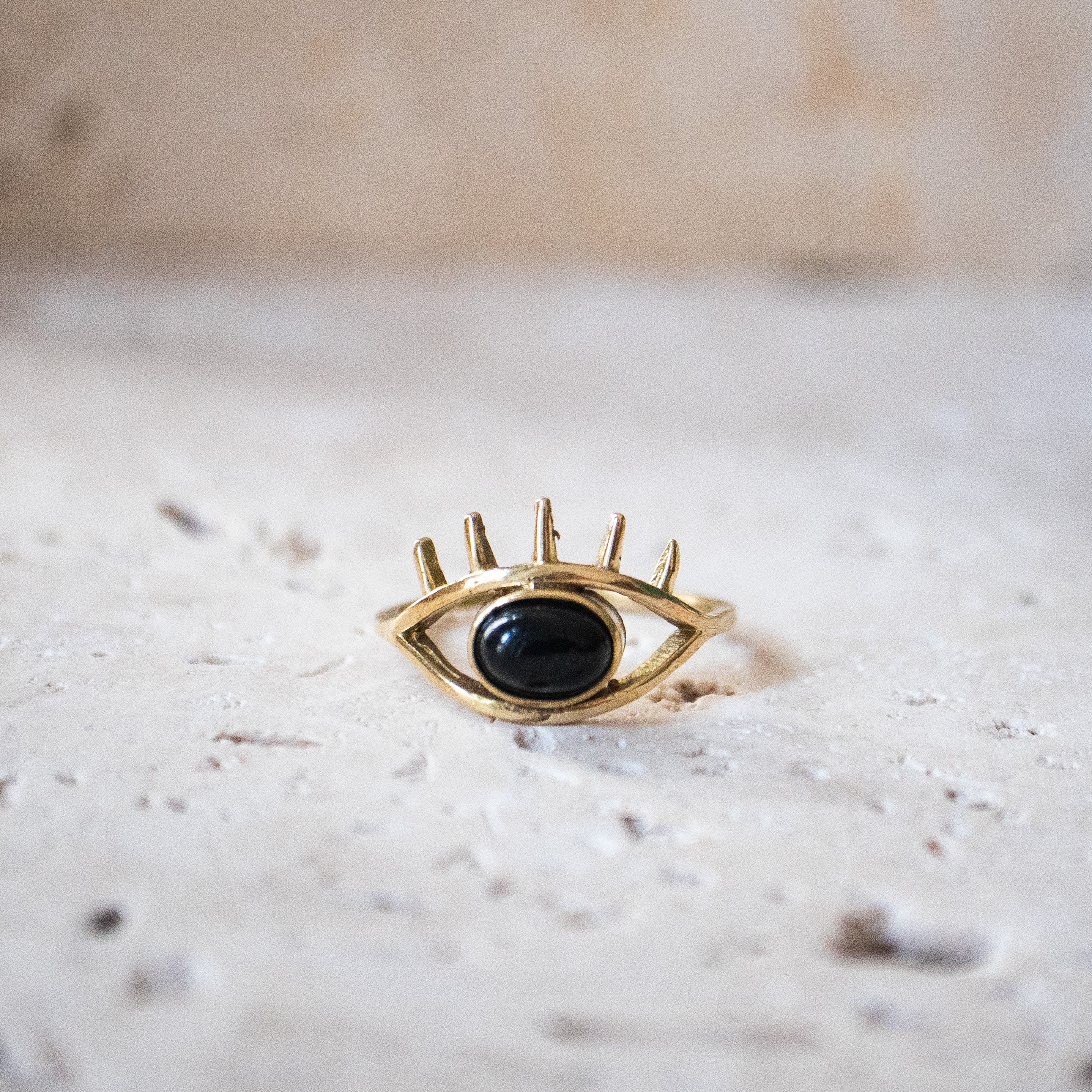 Ring with oval black onyx, eye, protection talisman eye ring gold, handmade evil eye