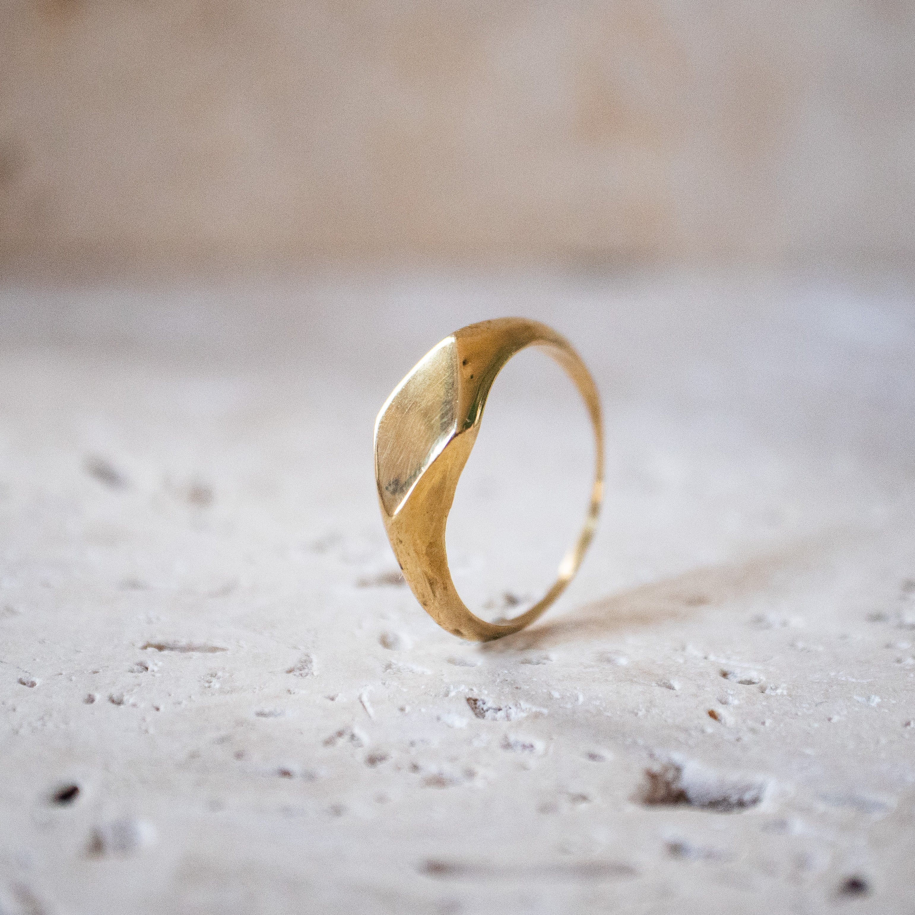 Brass square signet ring | Small golden signet ring handmade