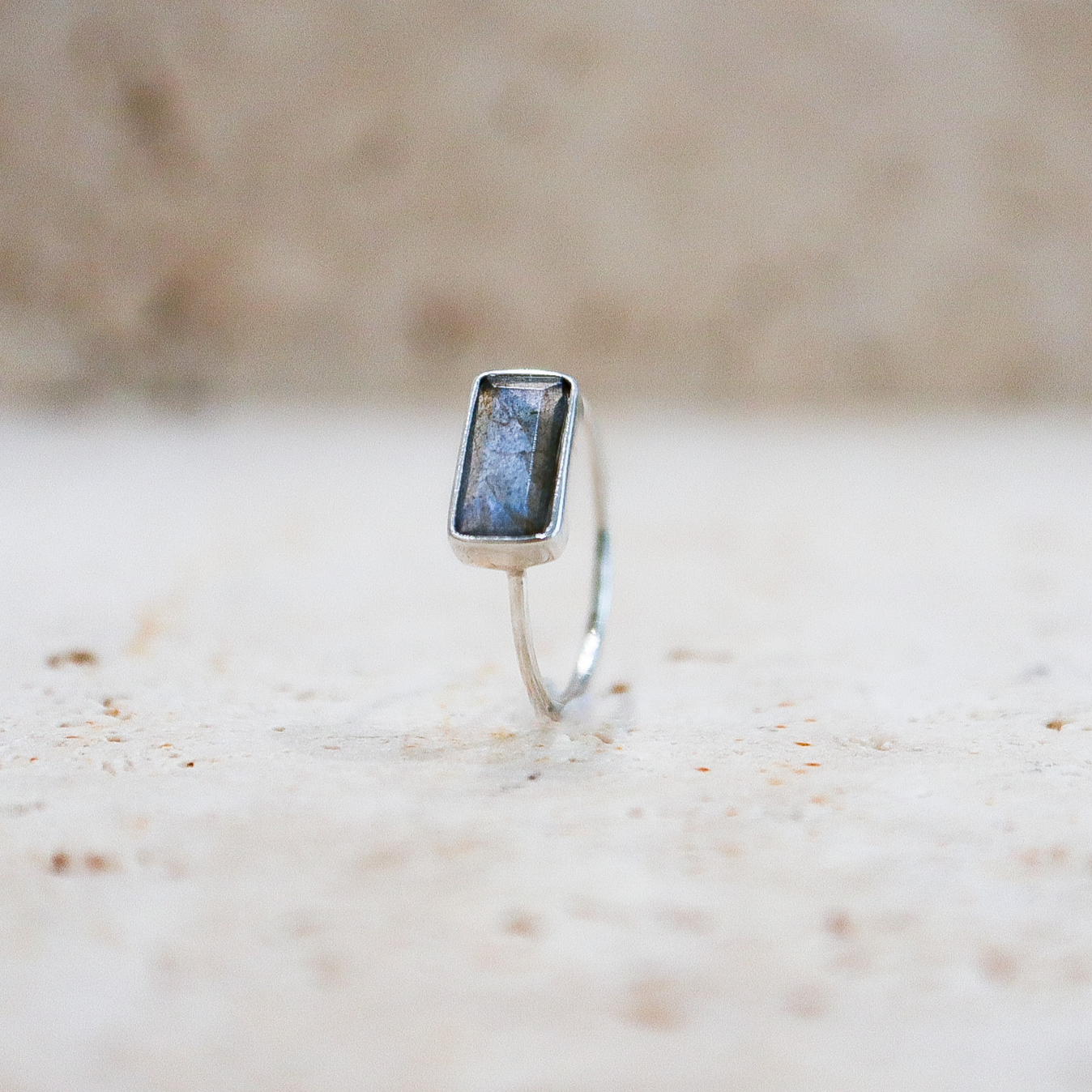 Labradorit Ring eckig aus 925 Sterling Silber blau-grün