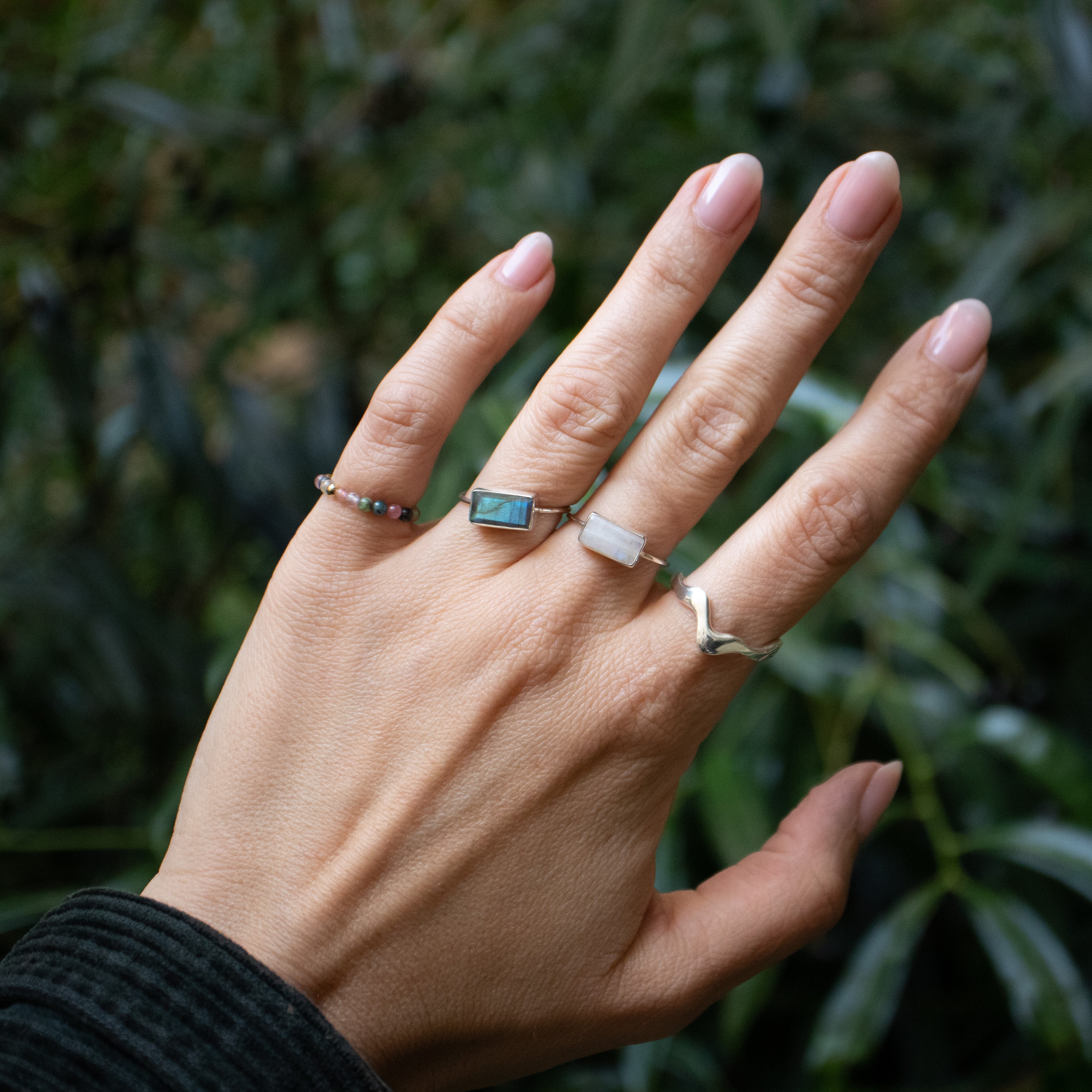Labradorit Ring eckig aus 925 Sterling Silber blau-grün
