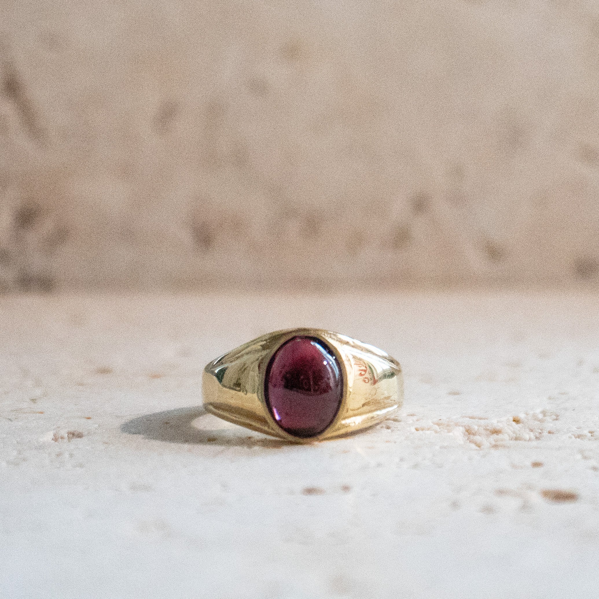 Natural oval garnet signet ring