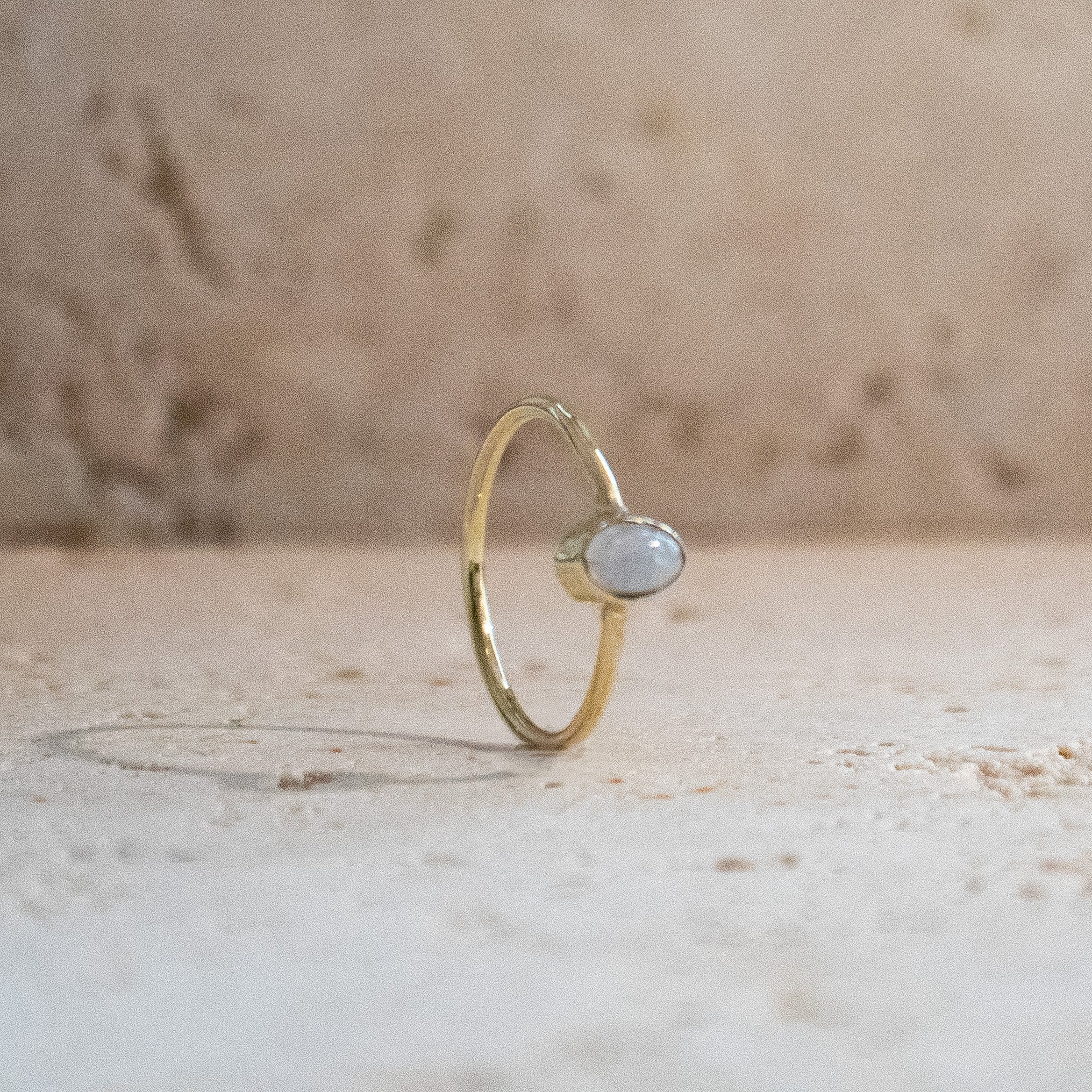 White oval dainty moonstone ring
