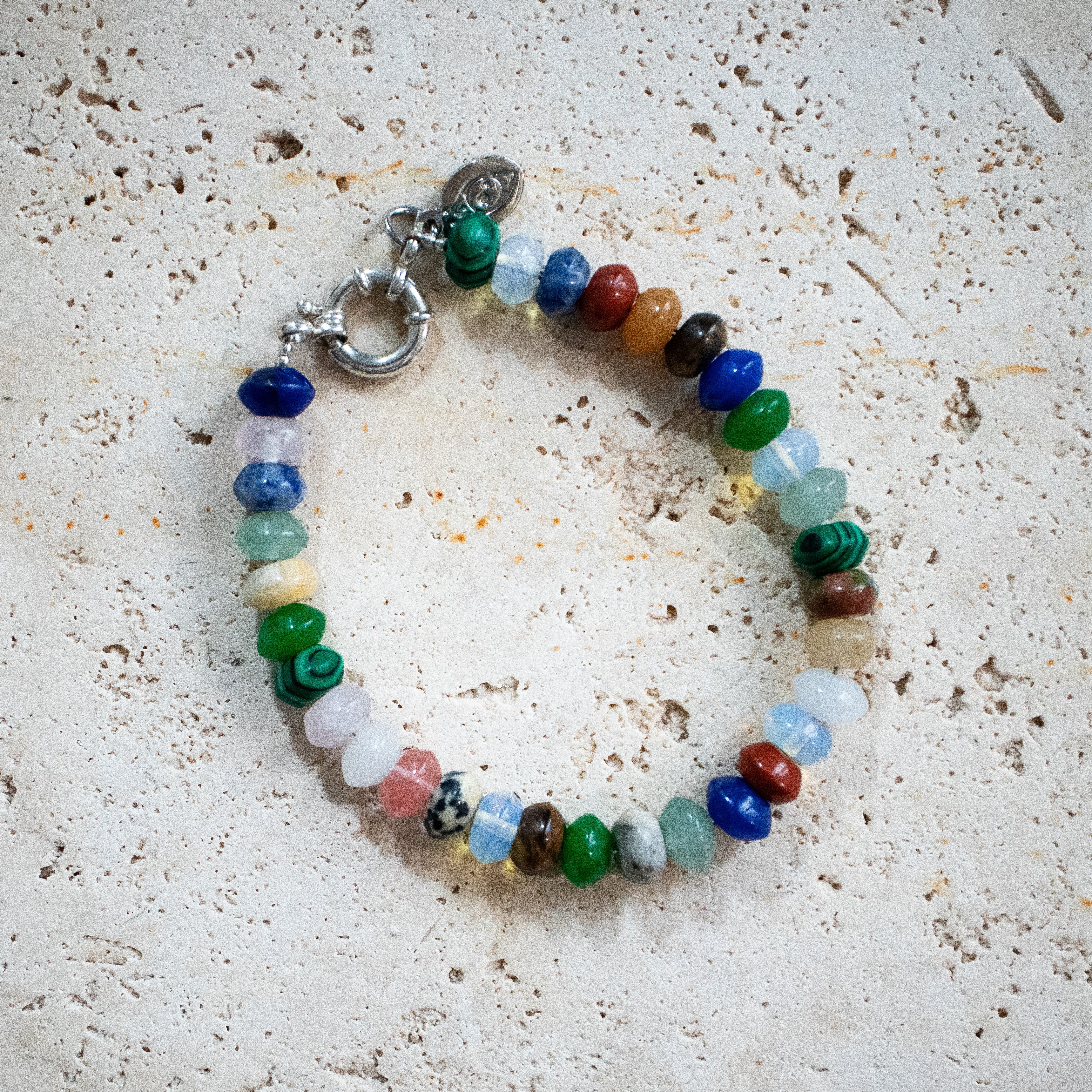 Bracelet en pierres précieuses naturelles avec grand fermoir en argent sterling 925 - fait main