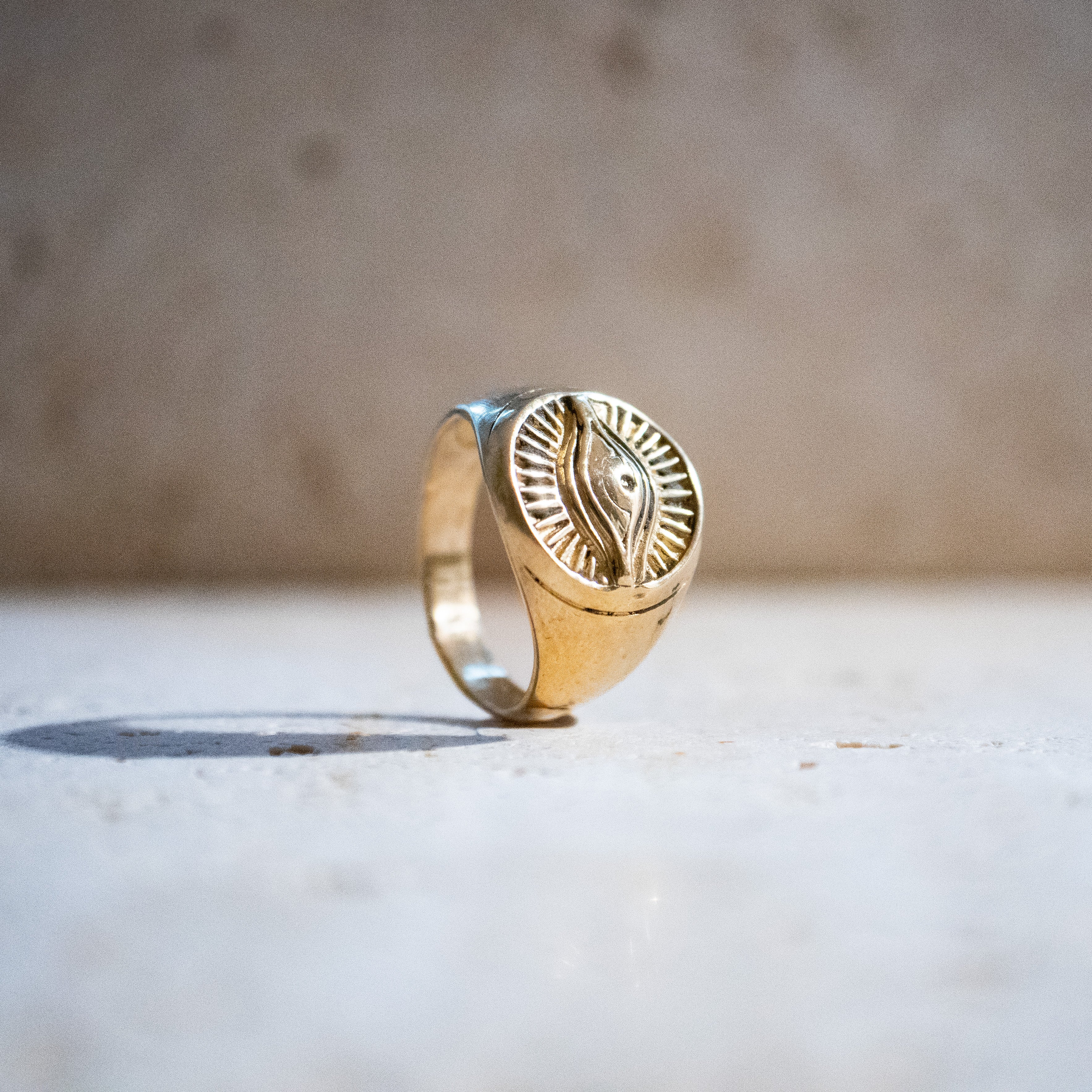 Horus Auge Schutzring – Goldener handgemachter Siegelring aus Messing