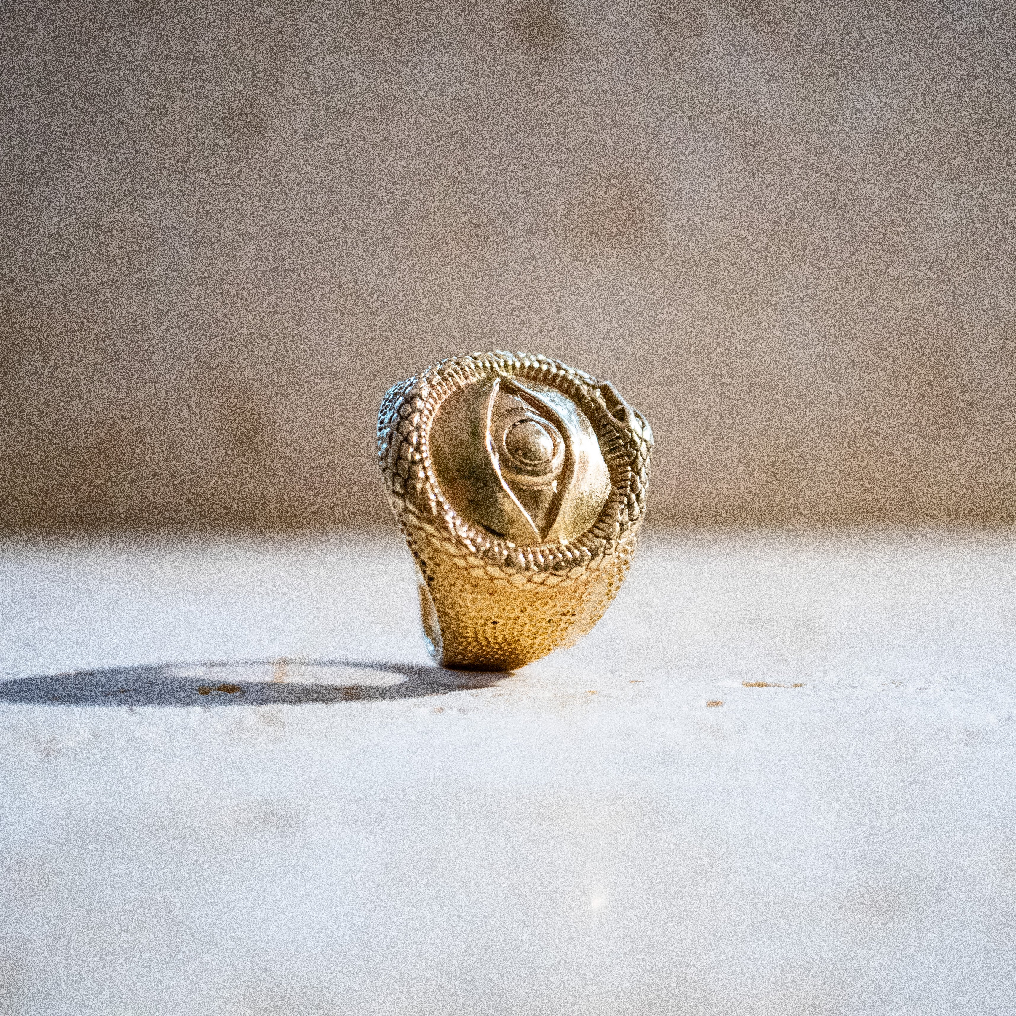 Siegelring mit Auge & Schlange – Goldfarben & Handgemacht