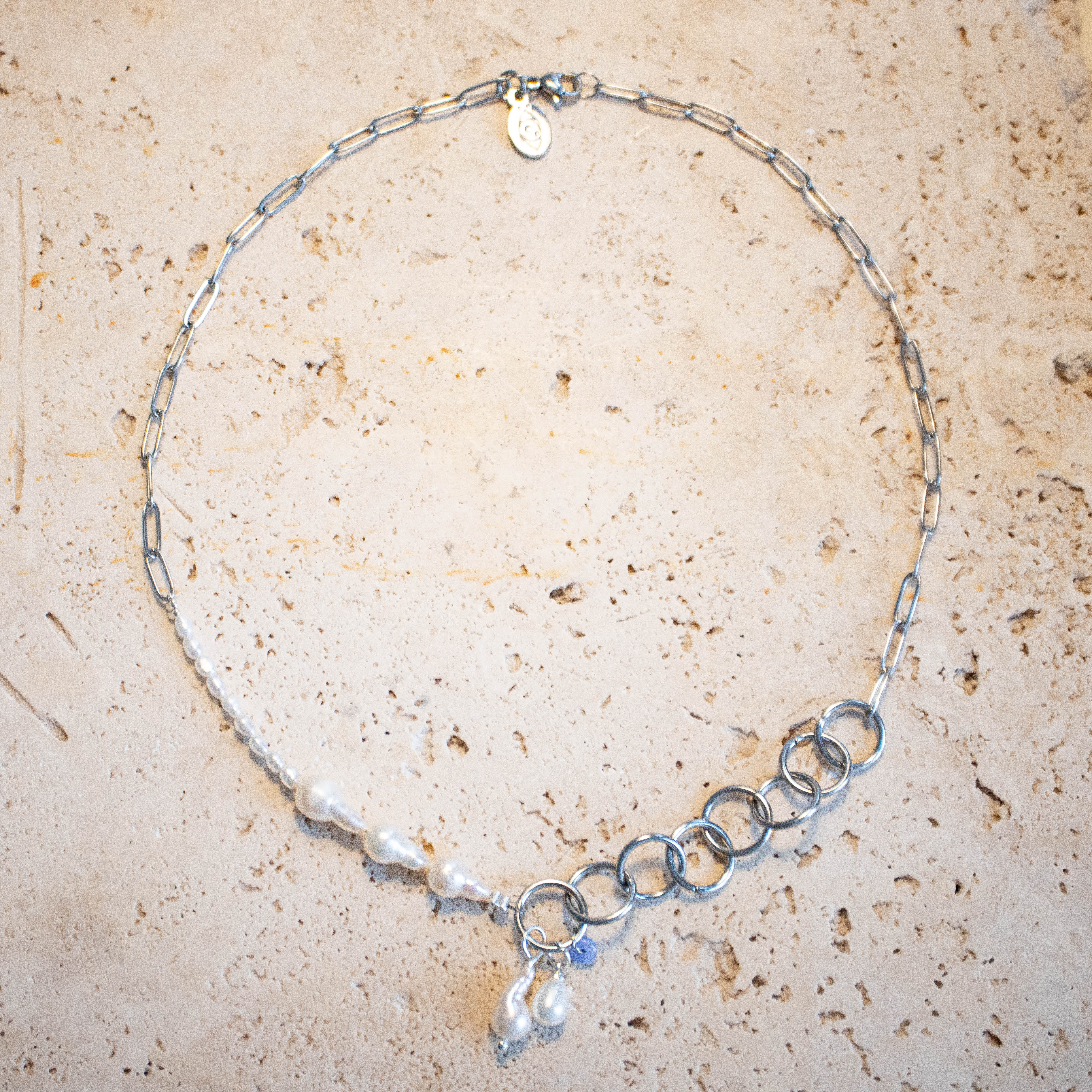 ++ Edelstahlkette asymmetrisch Gliederkette mit Perle - Nooe UG