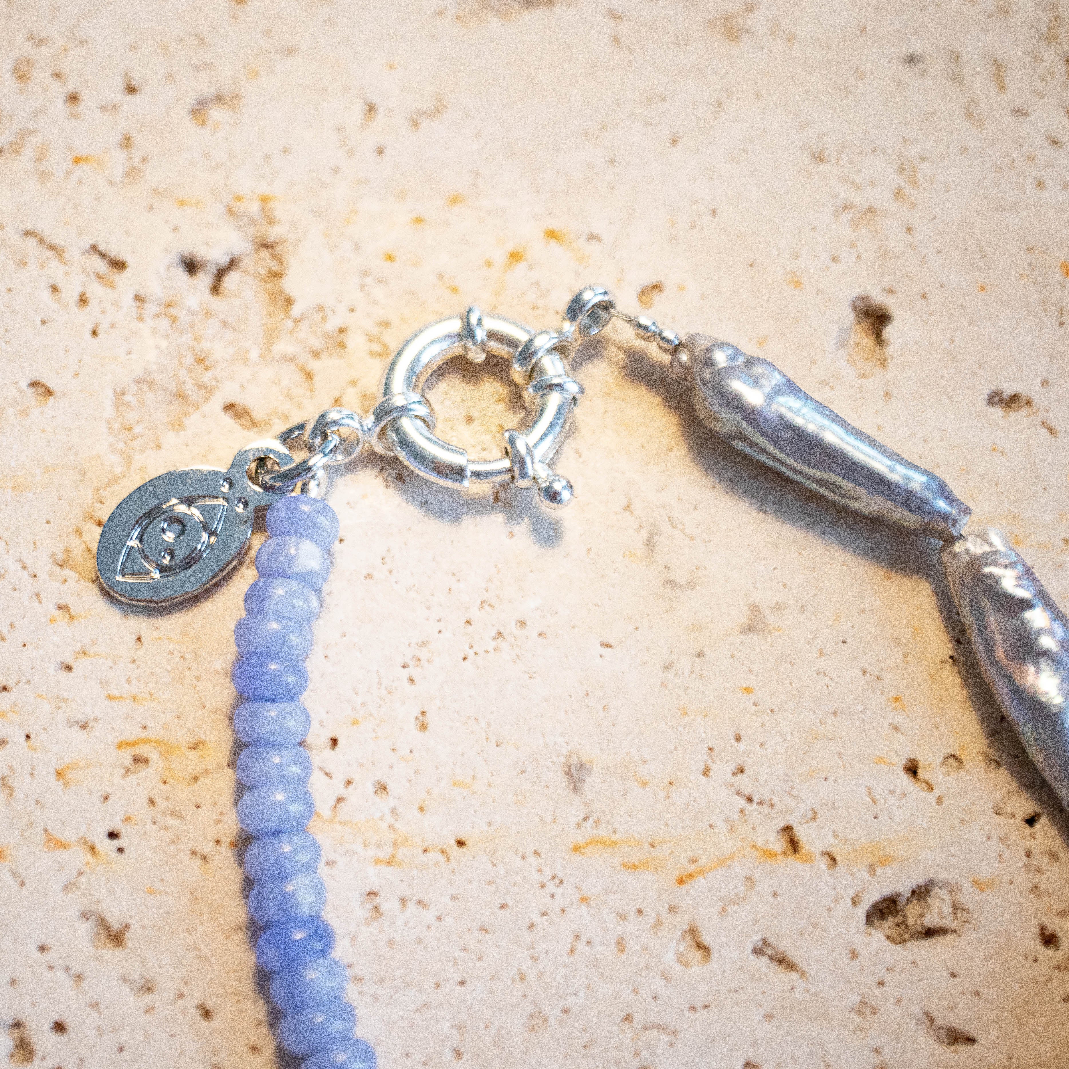 ++ Armband hellblau mit Süßwasserperle lace agate - Nooe UG