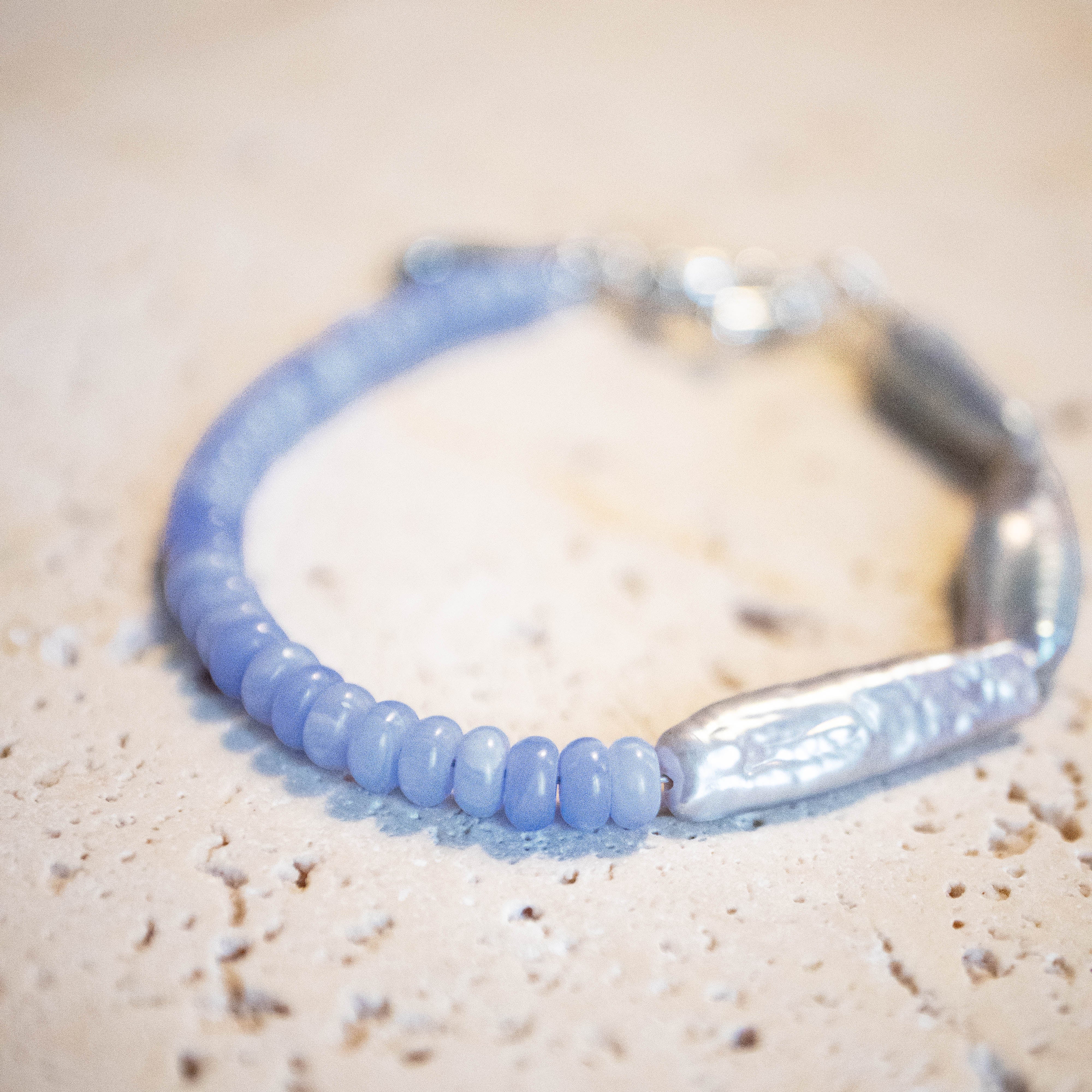 ++ Armband hellblau mit Süßwasserperle lace agate - Nooe UG