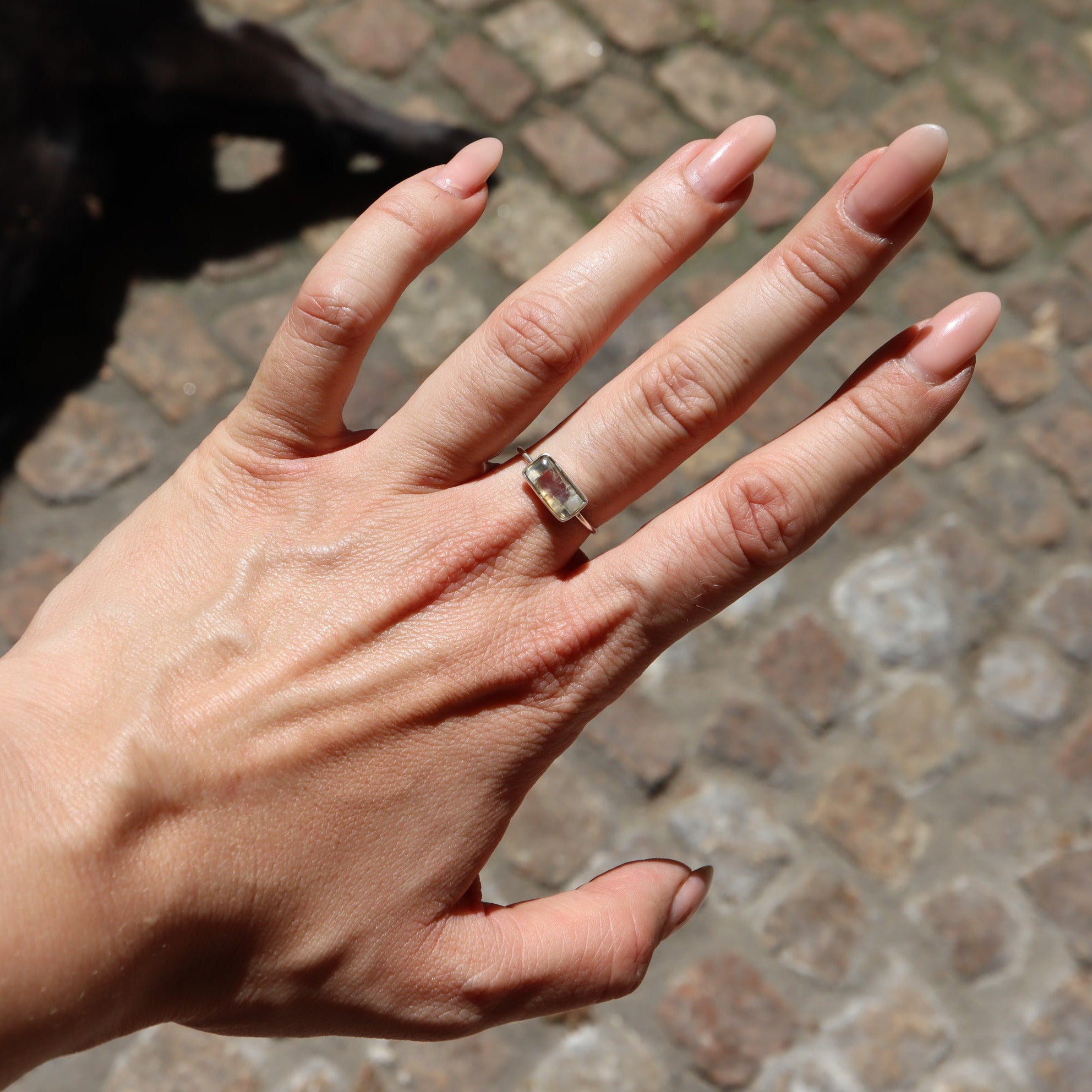 Regenbogenmondstein Ring eckig aus 925 Sterling Silber / Mondstein Ring