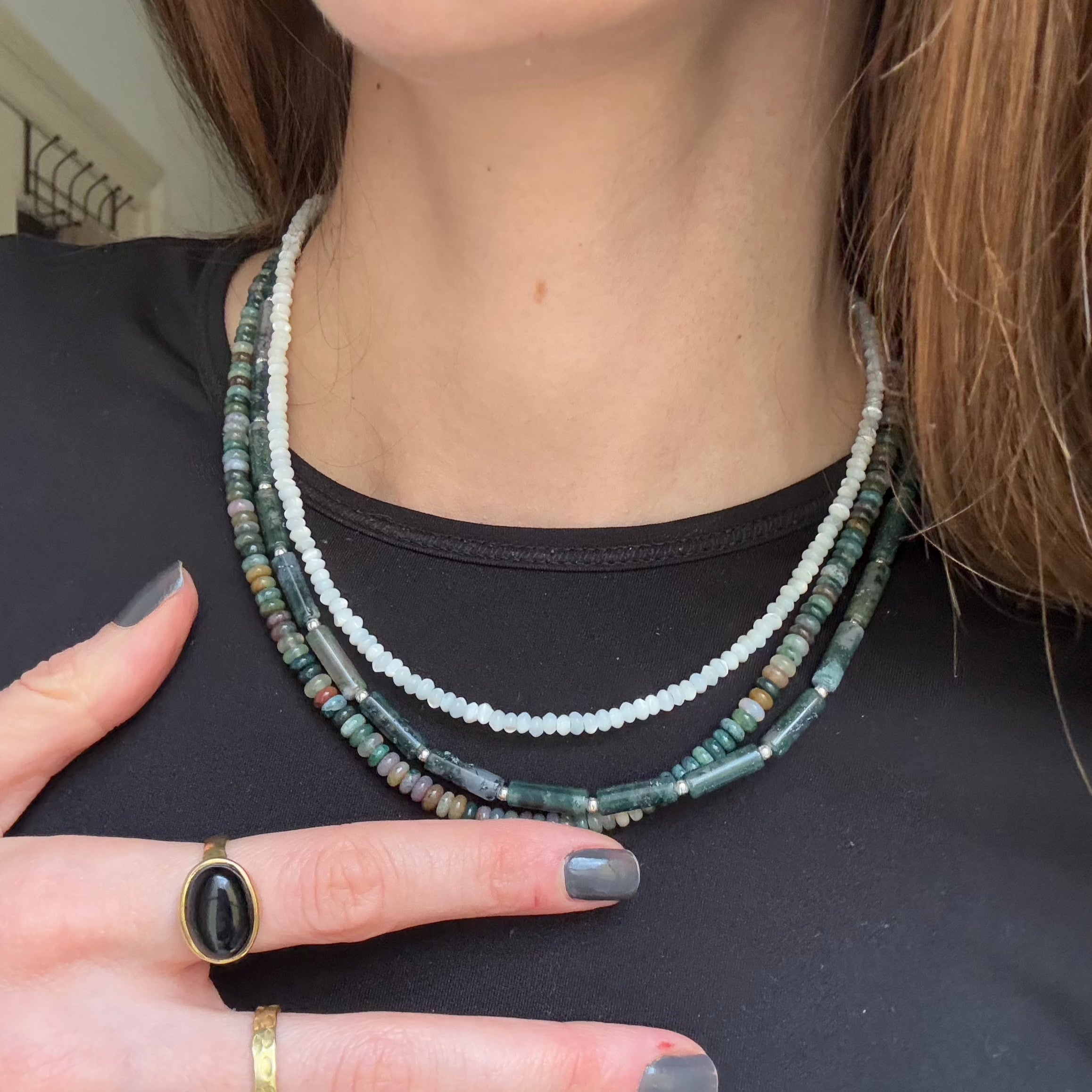Perlenkette Regenbogen runde Edelsteine gold oder silber handgemacht - Kette aus indischer Achat bunt - Nooe UG