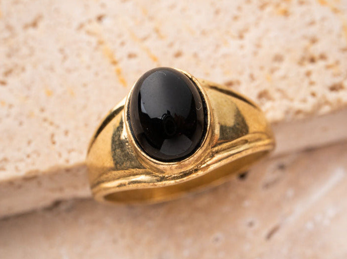 Signet ring with oval onyx handmade