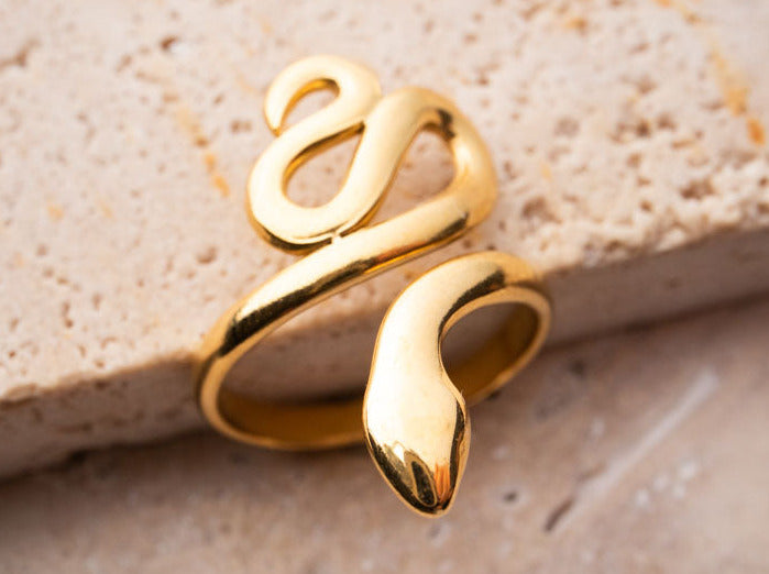 Snake ring gold plated large adjustable