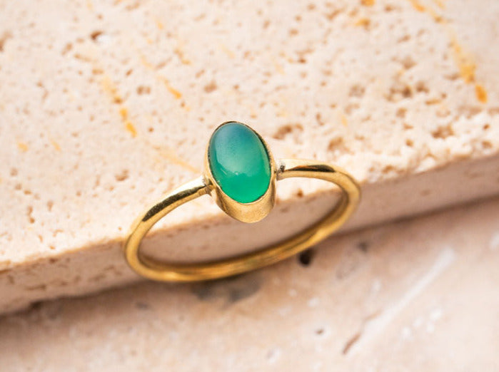 Fine green onyx ring with oval stone handmade