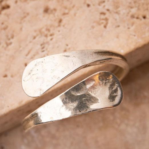 Open hammered ring made of 925 sterling silver gold handmade