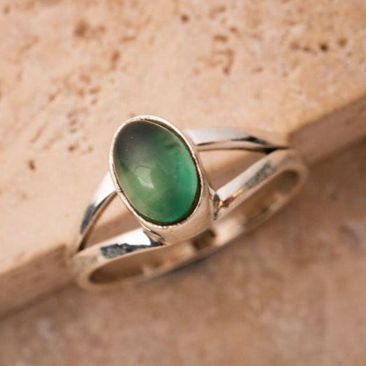 Small green onyx ring with oval stone handmade from 925 sterling silver