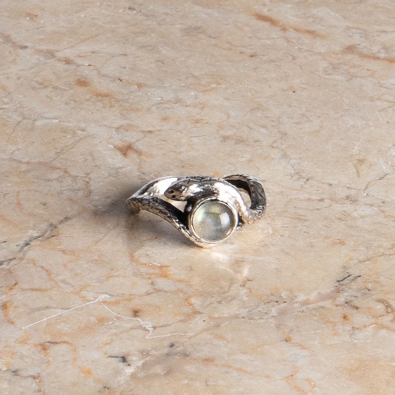Schlangen Ring aus 925 Sterling Silber Labradorit asymmetrisch