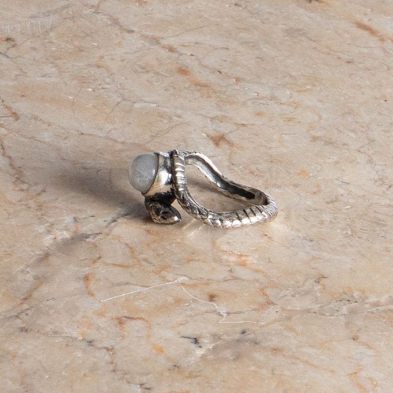 Schlangen Ring aus 925 Sterling Silber Mondstein asymmetrisch