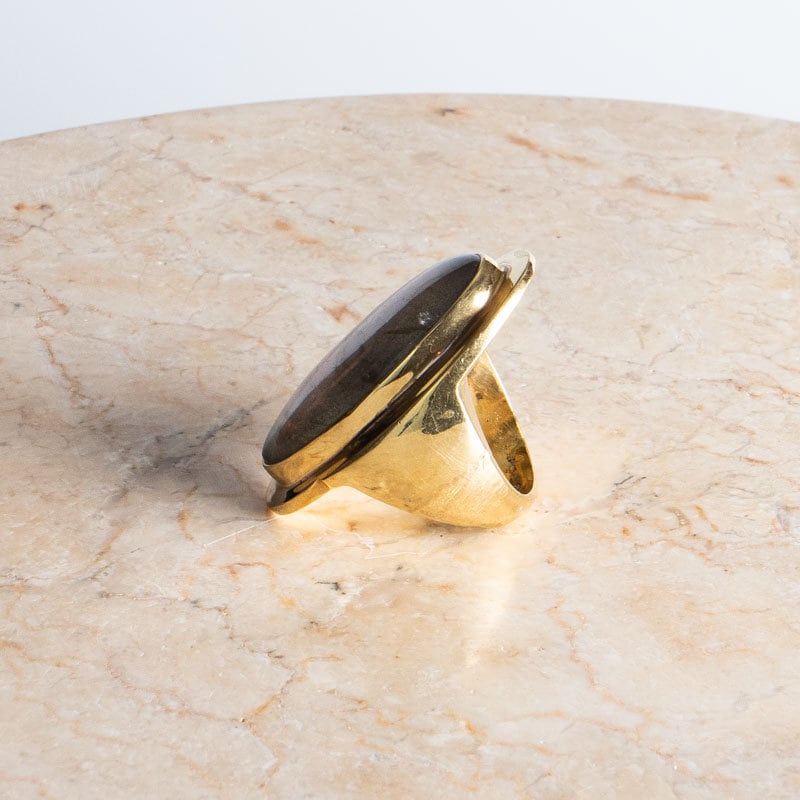 Großer Labradorit Ring mit ovalem Stein Größe 62
