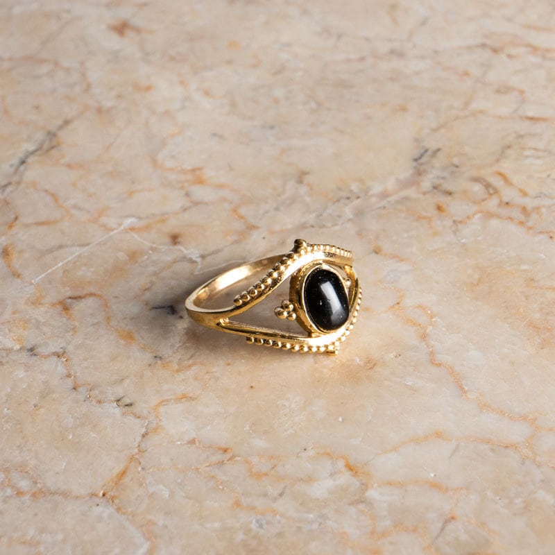 Boho Ring Auge mit schwarzem Onyx gold handgemacht