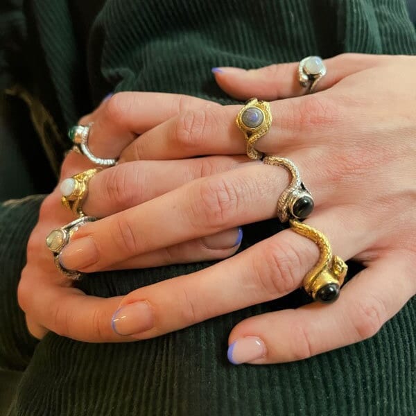 Schlangen Ring gold Labradorit asymmetrisch handgemacht