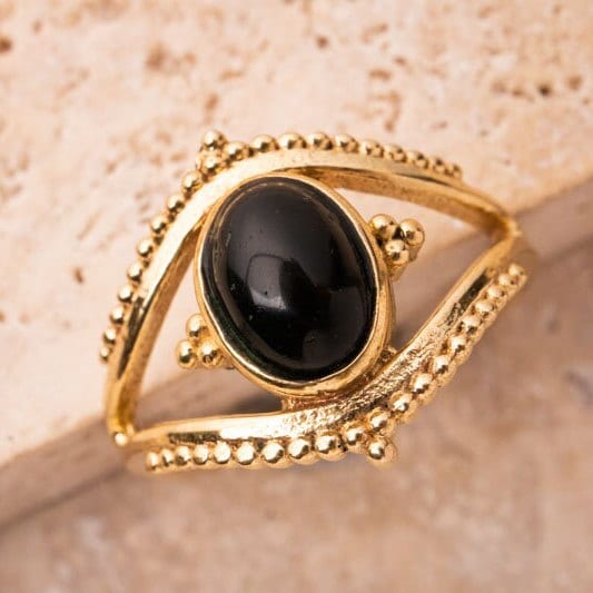 Boho Ring Auge mit schwarzem Onyx gold handgemacht