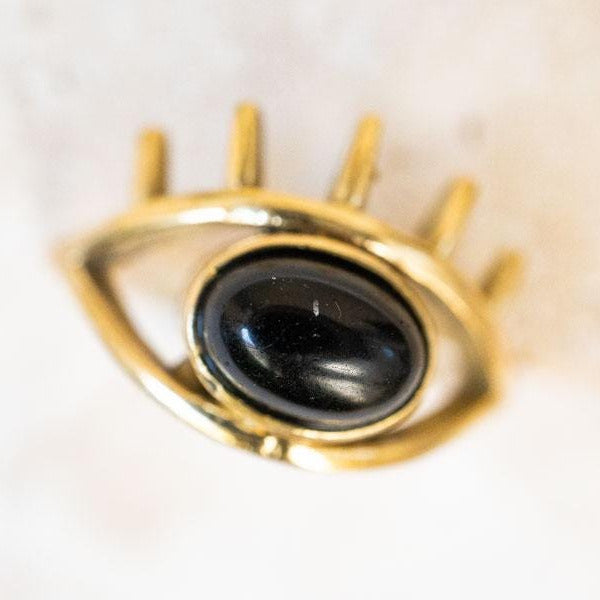 Ring mit ovalem schwarzen Onyx, Auge, Schutz Talisman Augenring gold, handgemacht