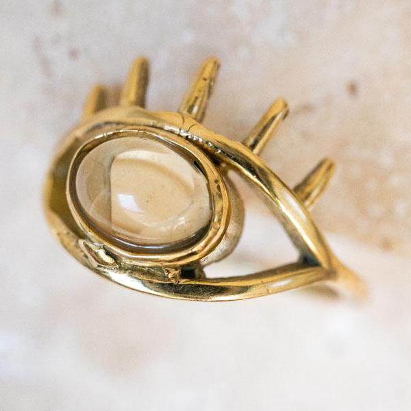 Ring mit ovalem Citrin, Auge, Schutz Talisman Augenring gold, handgemacht