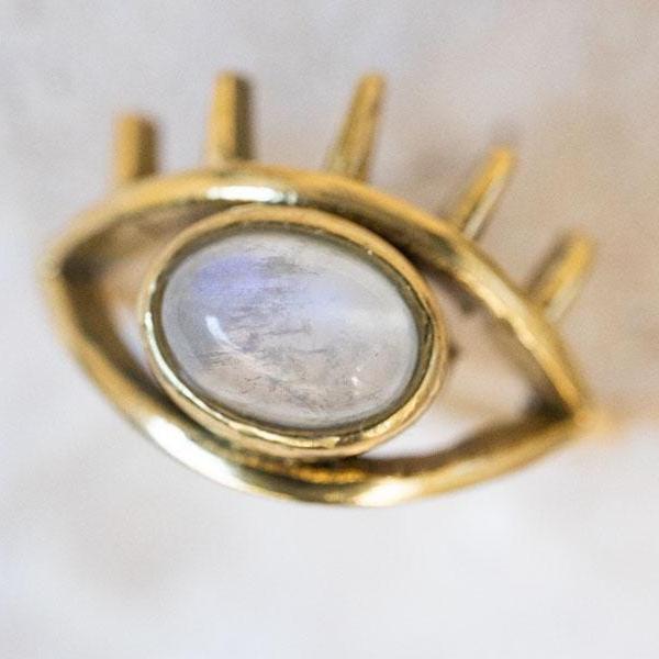 Ring mit ovalem Mondstein, Auge, Schutz Talisman Augenring