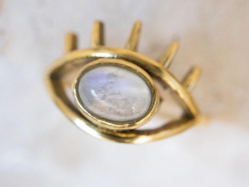 Ring mit ovalem Mondstein, Auge, Schutz Talisman Augenring